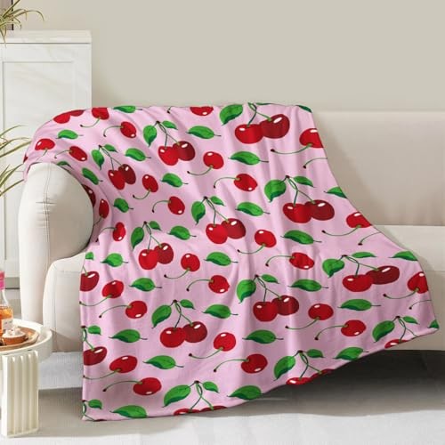 Cherries Blanket Gifts for Women Girls Mom Kids Adults Teen Pink Cherries