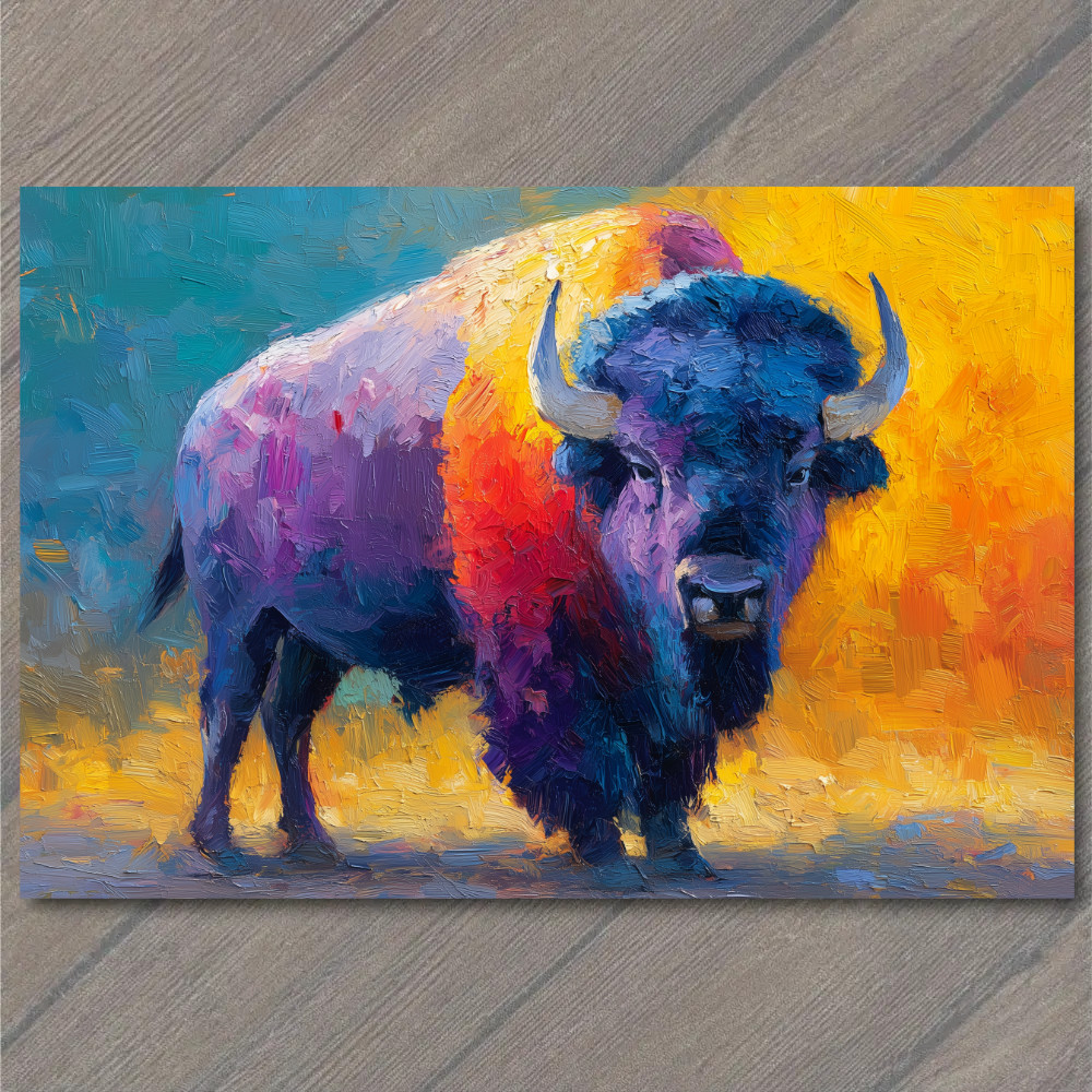 Art Print Rainbow Bison Bold Color Buffalo Vibrant Brush Strokes Wild Animal Pla