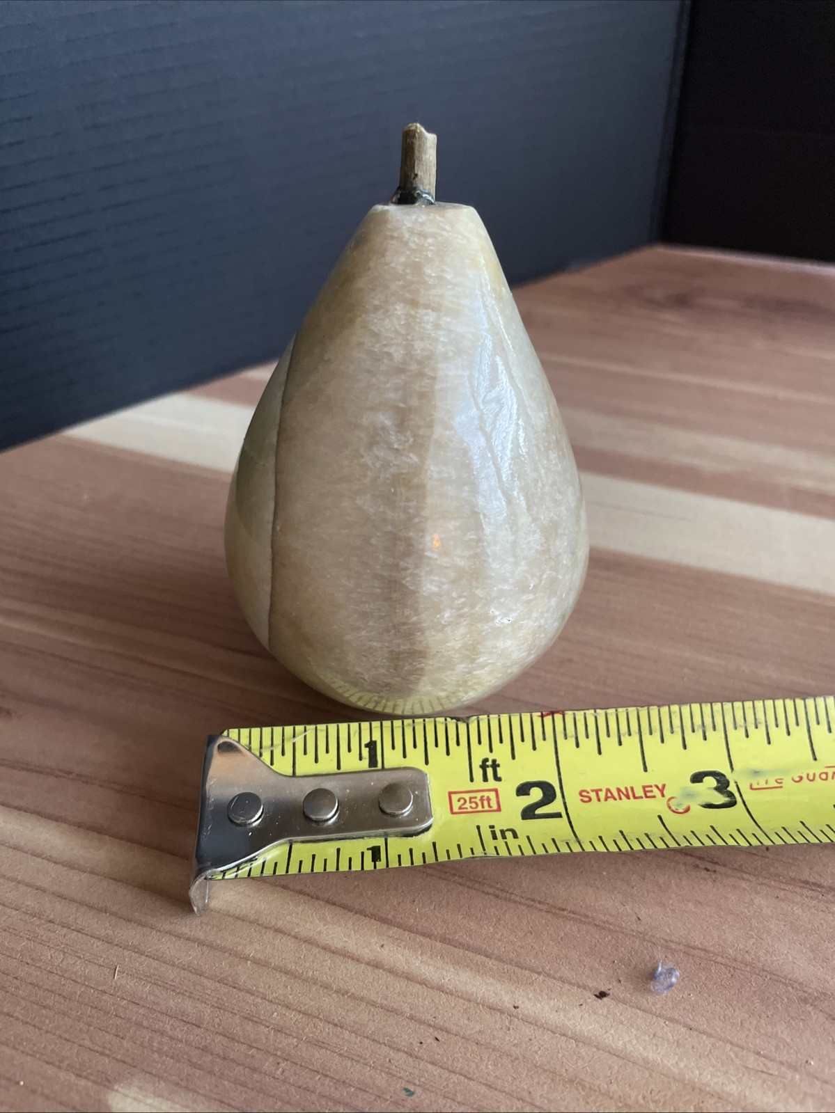 Italian Alabaster Marble Hand Colored 3” Stone Fruit Pear Wood Stem ~ Stunning!