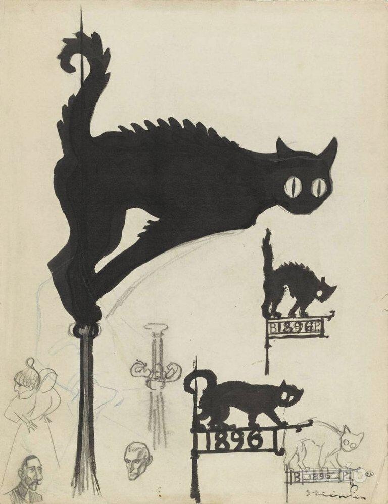 Cats Sketch : Theophile Steinlein : 1896 : Archival Quality Art Print