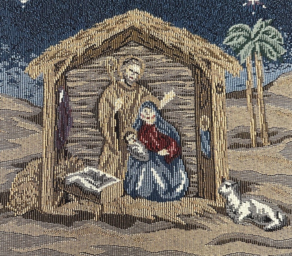 Nativity Scene Tapestry Table Runner Christmas Manger Baby Jesus Holiday 52×13”