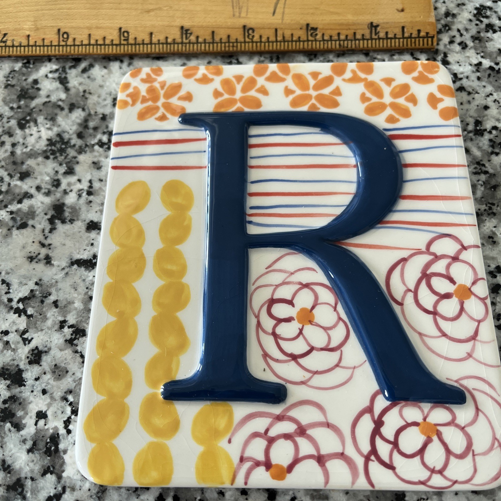 Anthropologie Ceramic Hand Painted Wall Décor Plaque 5 x6 You Choose « R, J”