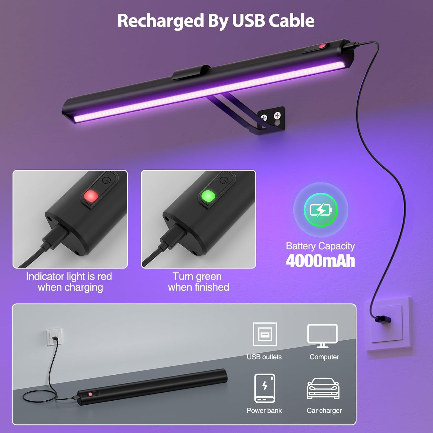 Black Light for Blacklight Tapestry,15 » Rechargeable Blacklight Picture Light w