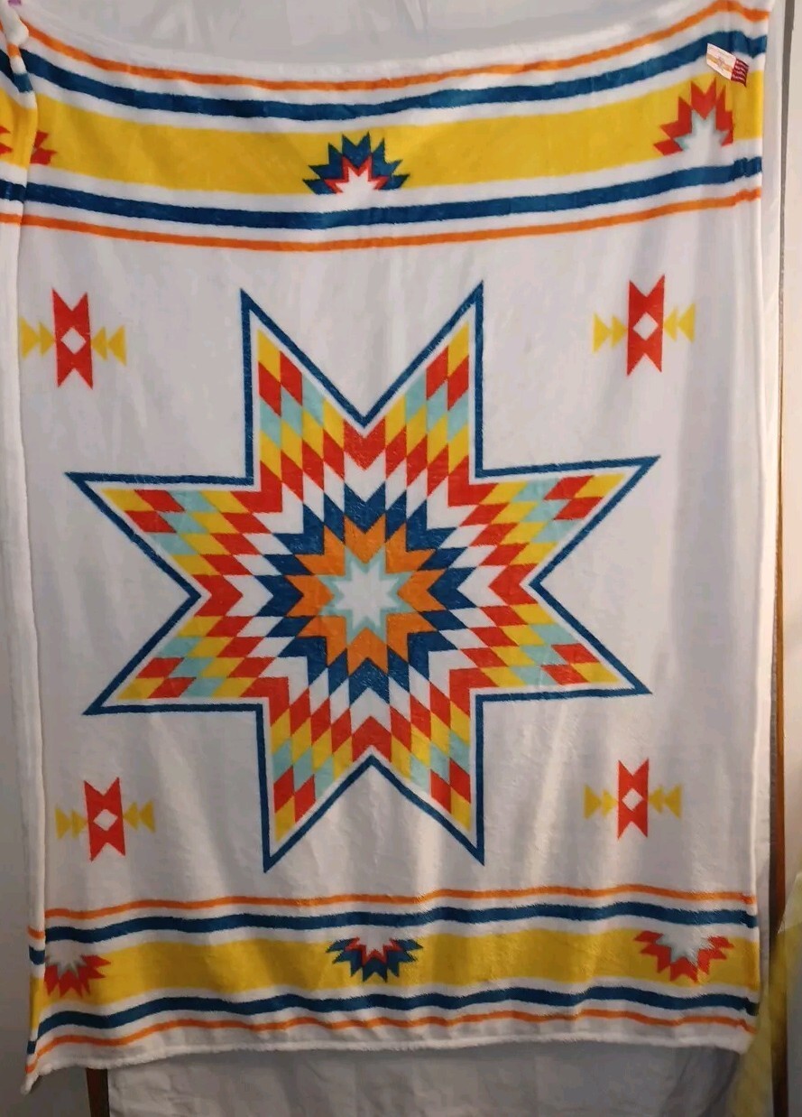 St Larbe Indian School Montana Fleece Soft Southwest Aztec Blanket 55&Prime;× 43&Prime; In
