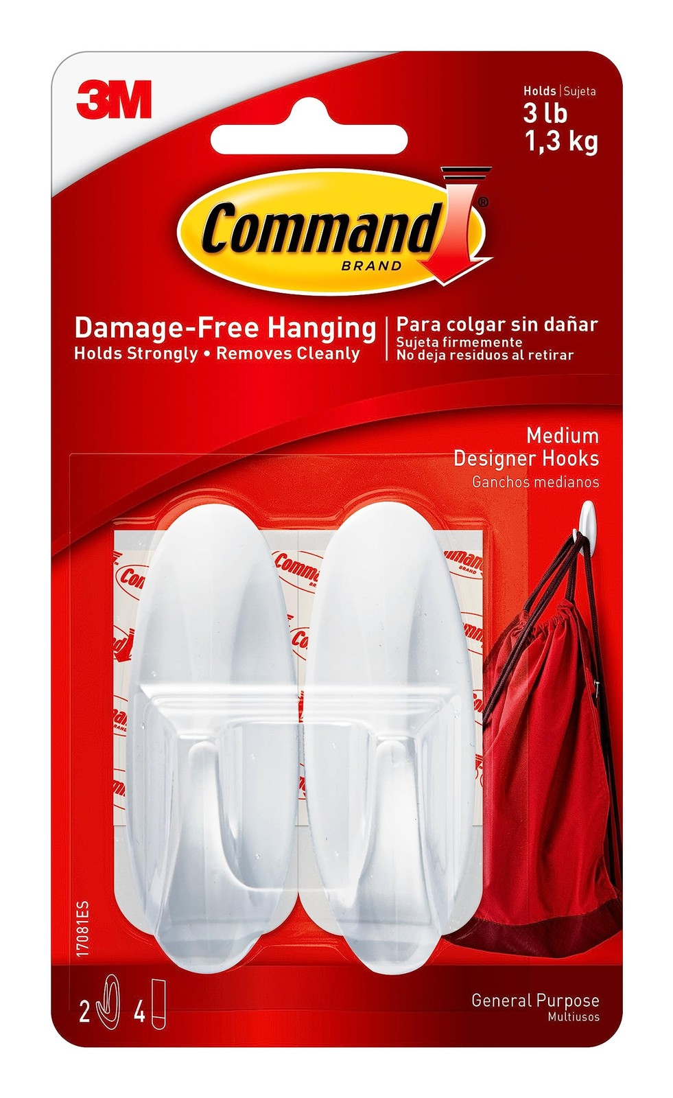 Command Medium Designer Hooks with Adhesive Strips, 3 lb Capacity (2-Pack)