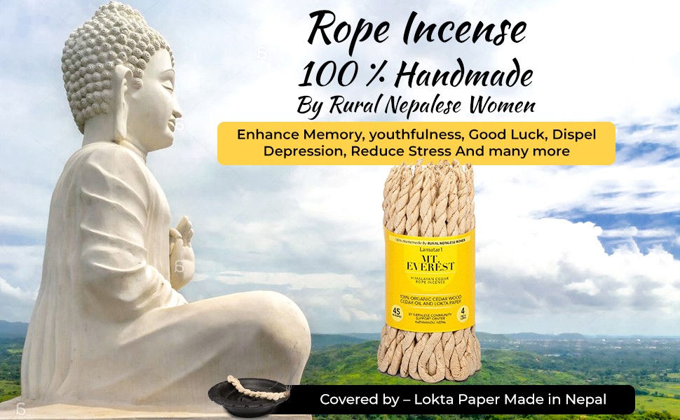Rope Incense Burner with Himalayan Cedar Rope Incense 45 Pcs – 4 inch Long Each