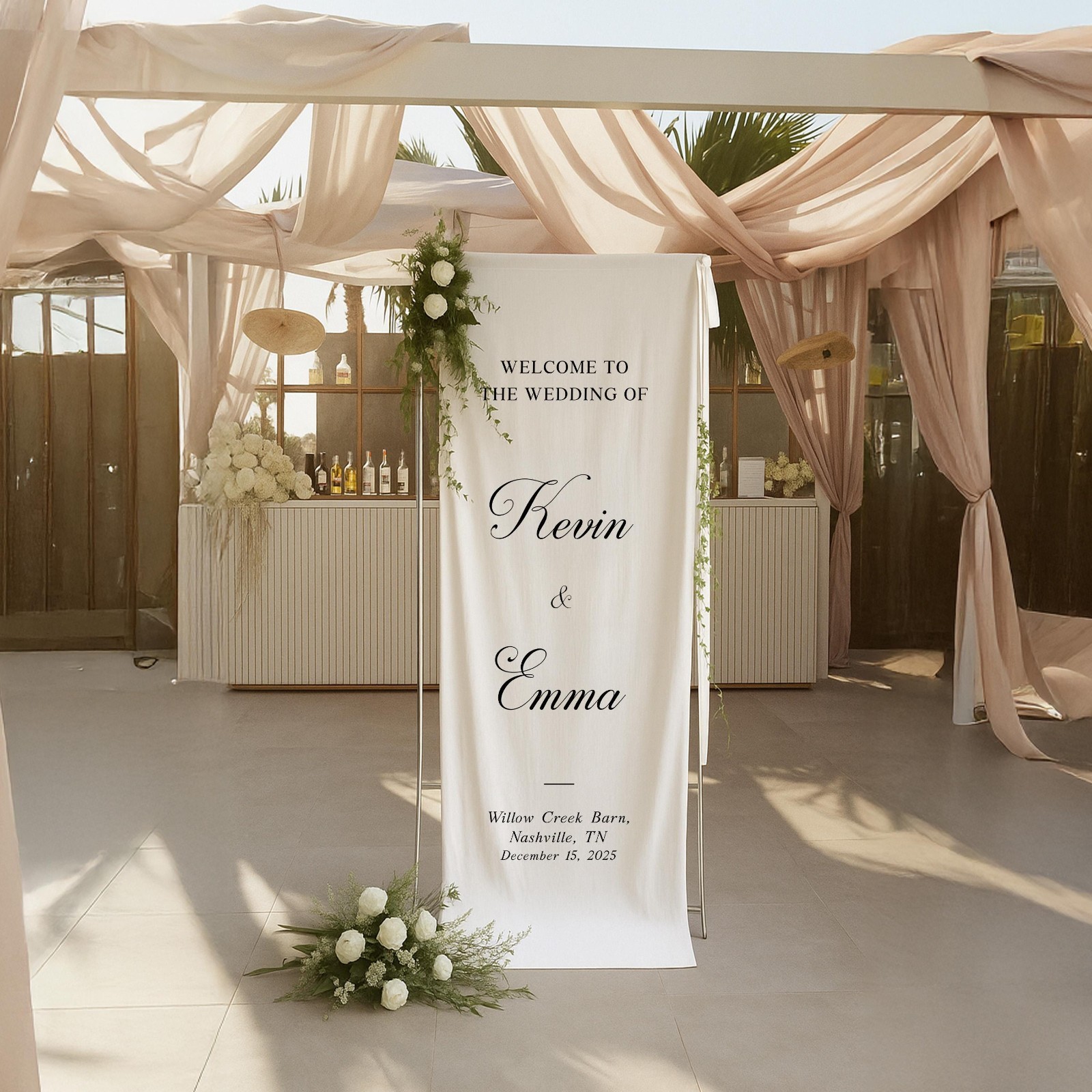 Custom Fabric Wedding Welcome Sign, Personalized name Wedding Sign, Boho Wedding