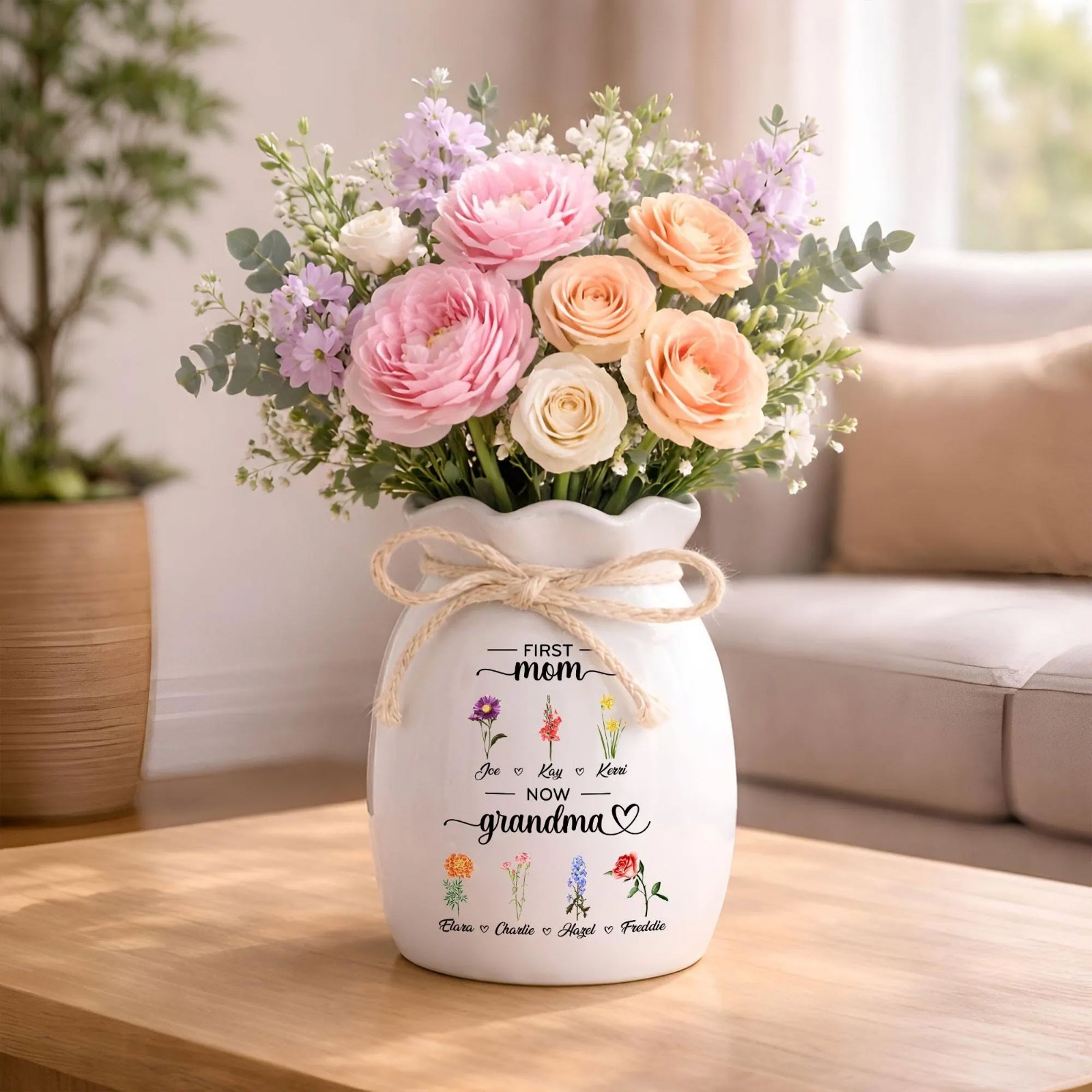Personalized First Mom Now Grandma Flower Vase Birth Month Keepsake Mother’s Day