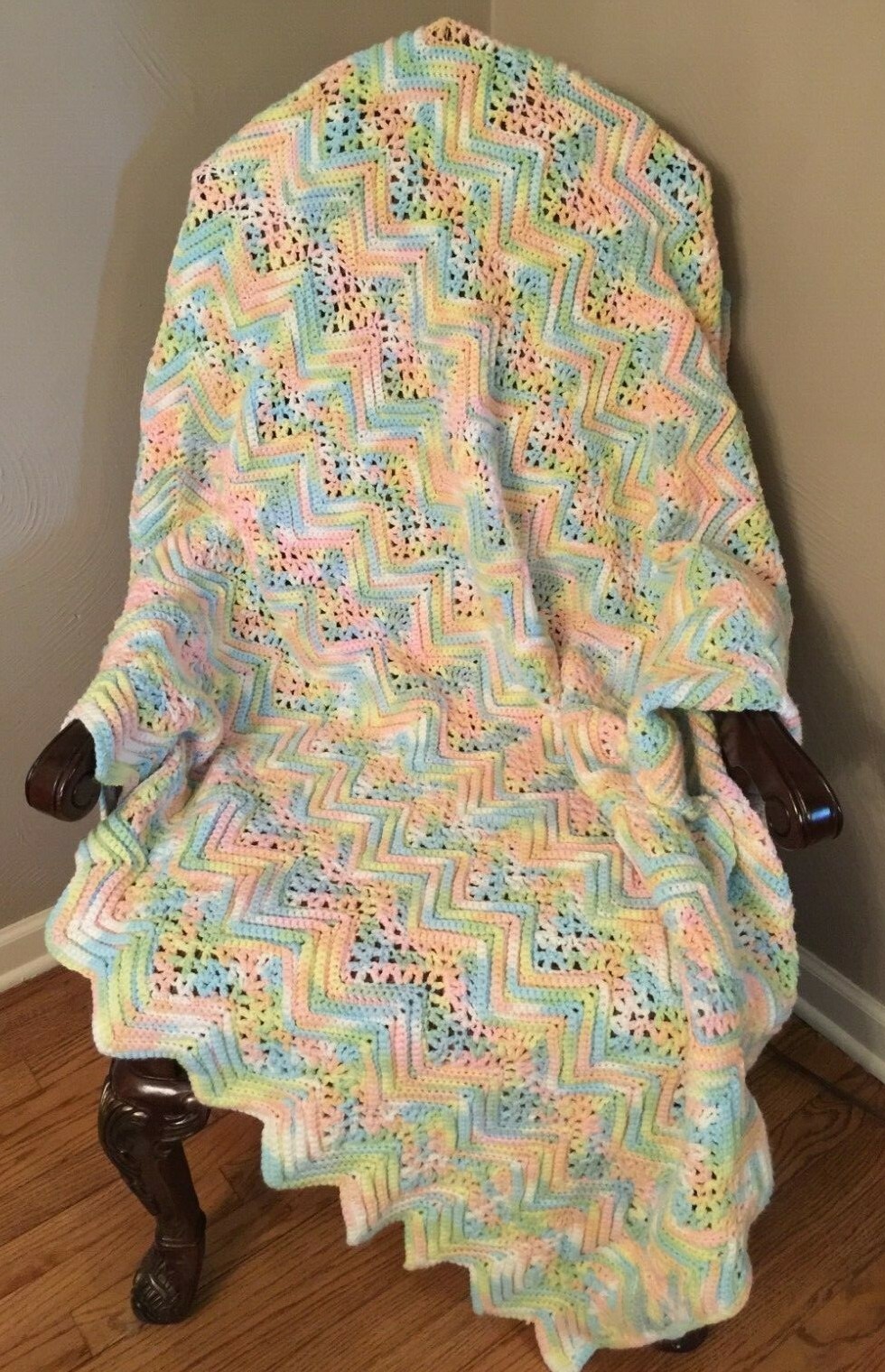 Handmade Crochet Baby Afghan 54&Prime; W x 56&Prime; L Rectangle Unisex Mutli Color Pastels