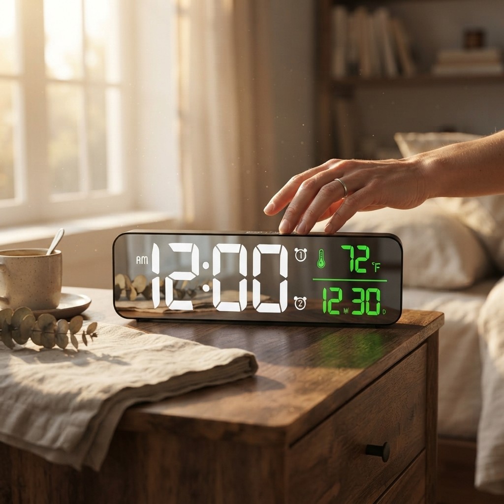 Elegant Large Display Digital Alarm Clock with Memory and Date Temp Function