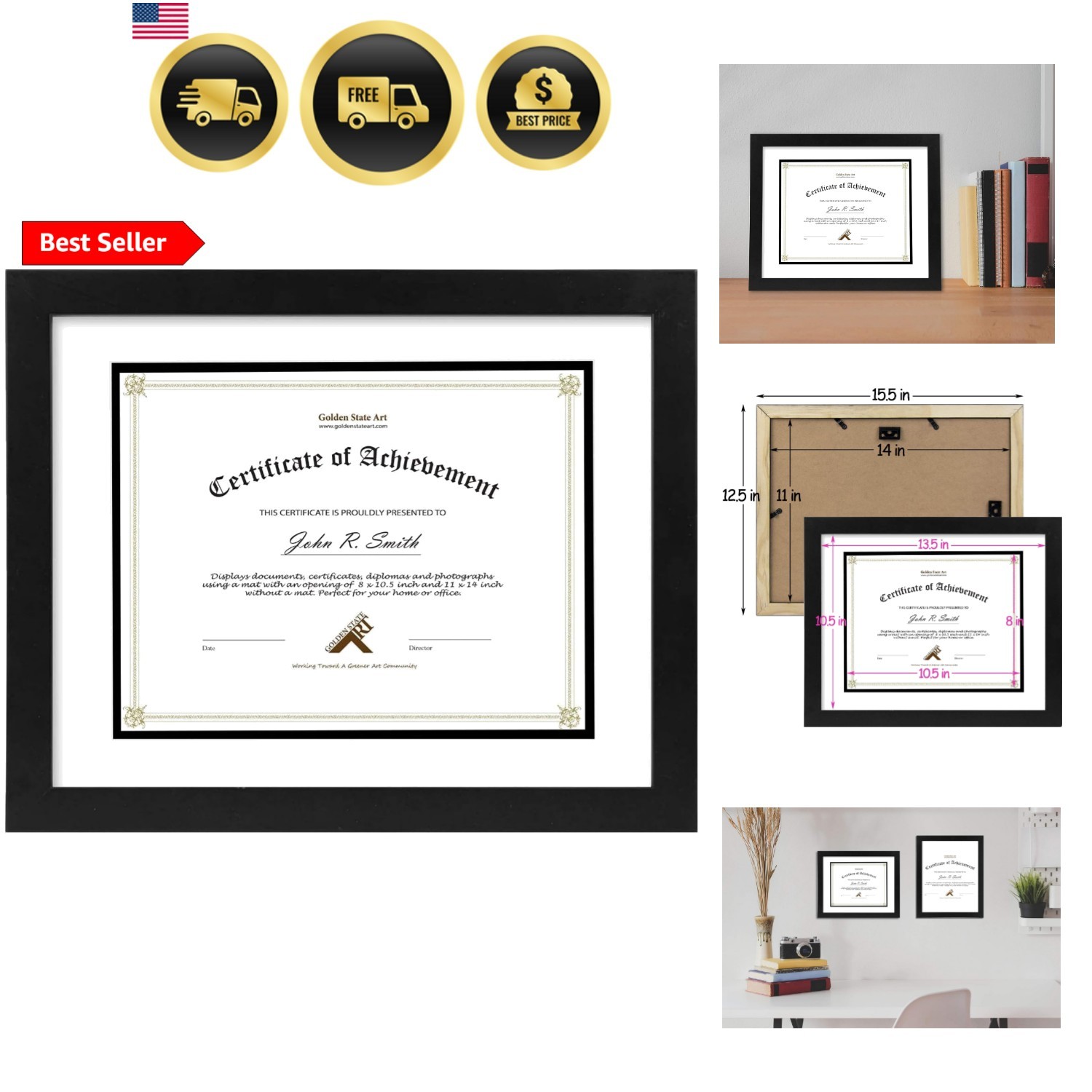 11×14 Diploma Frame for 8.5×11 Document & Certificates with Mat, Or 11×14 Wit…