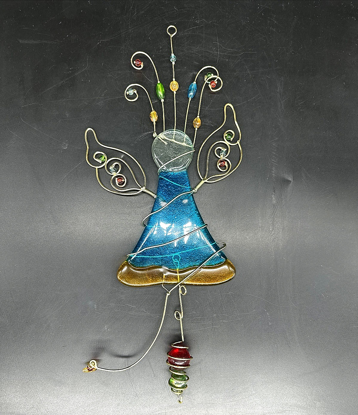 Hanging Fused Stained Glass Angel Wired Suncatcher Colorful Glass Beads 14.5&Prime;