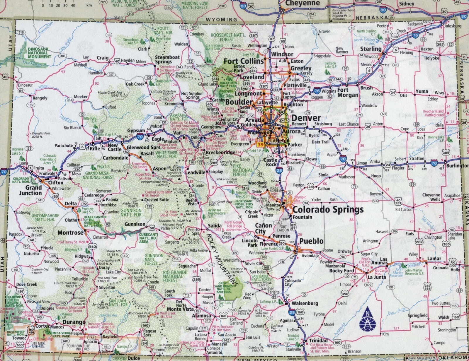 COLORADO STATE ROAD MAP GLOSSY POSTER PICTURE PHOTO PRINT county city