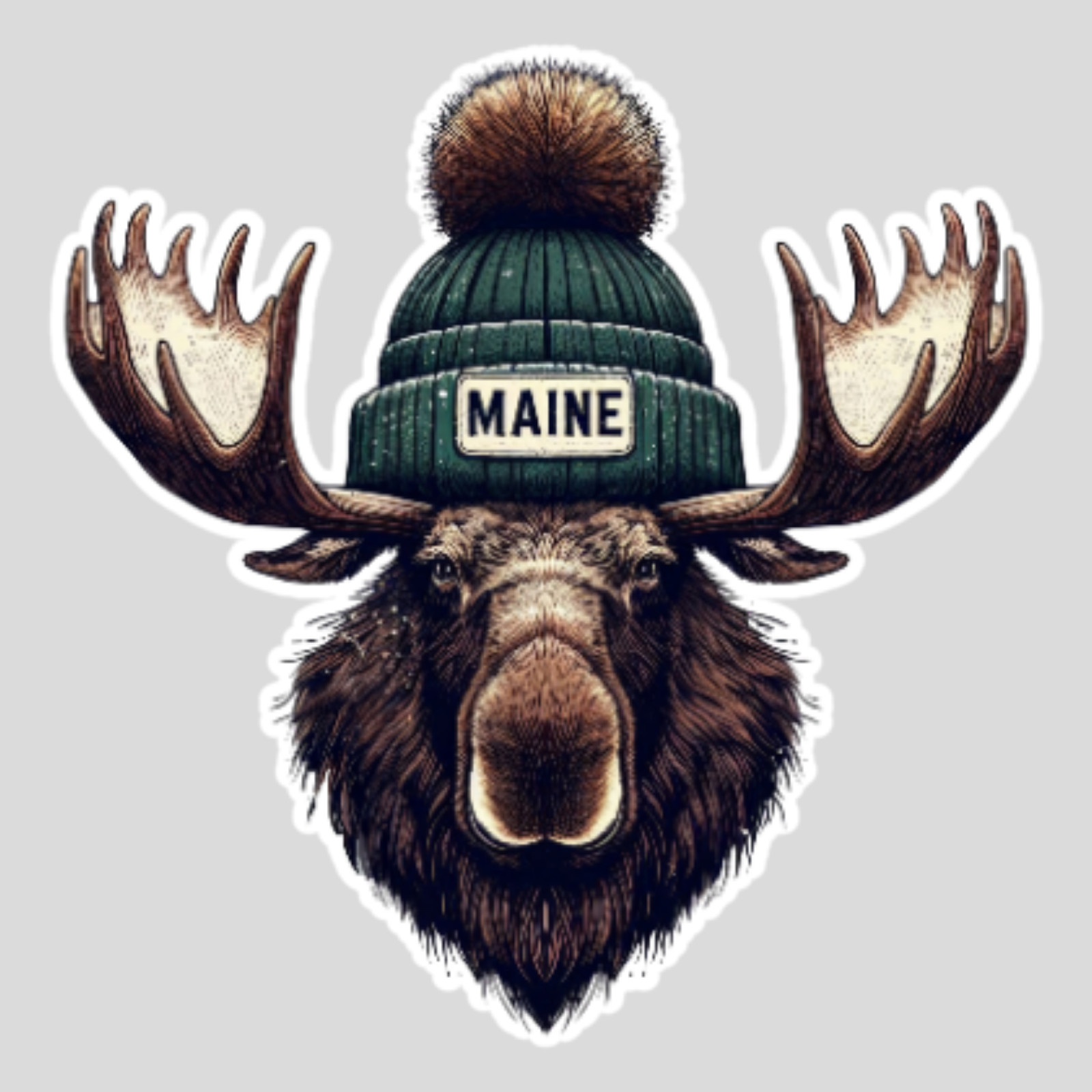 Maine Moose Sticker Vinyl Decal Beanie Hat Wildlife Rustic Design