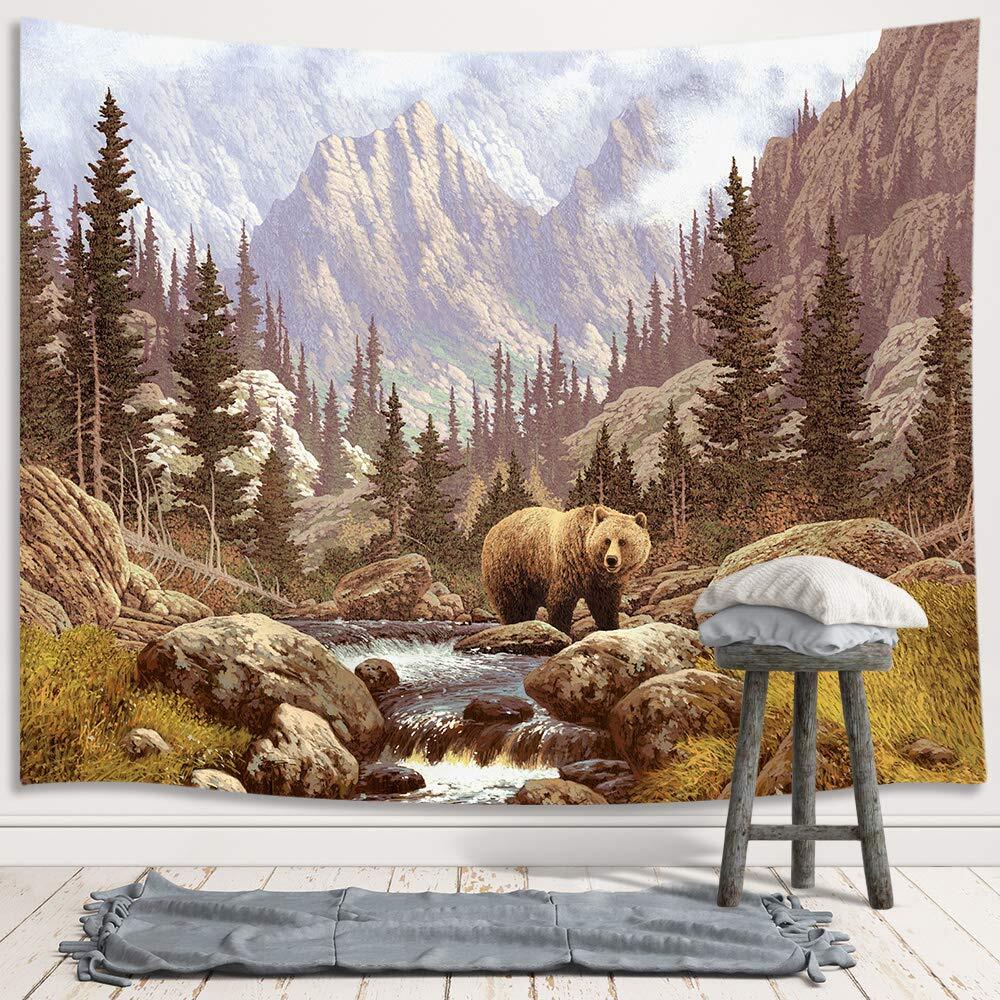 Painting Brown Bear Extra Large Tapestry Wall Hanging Wildlife Fabric Room Decor