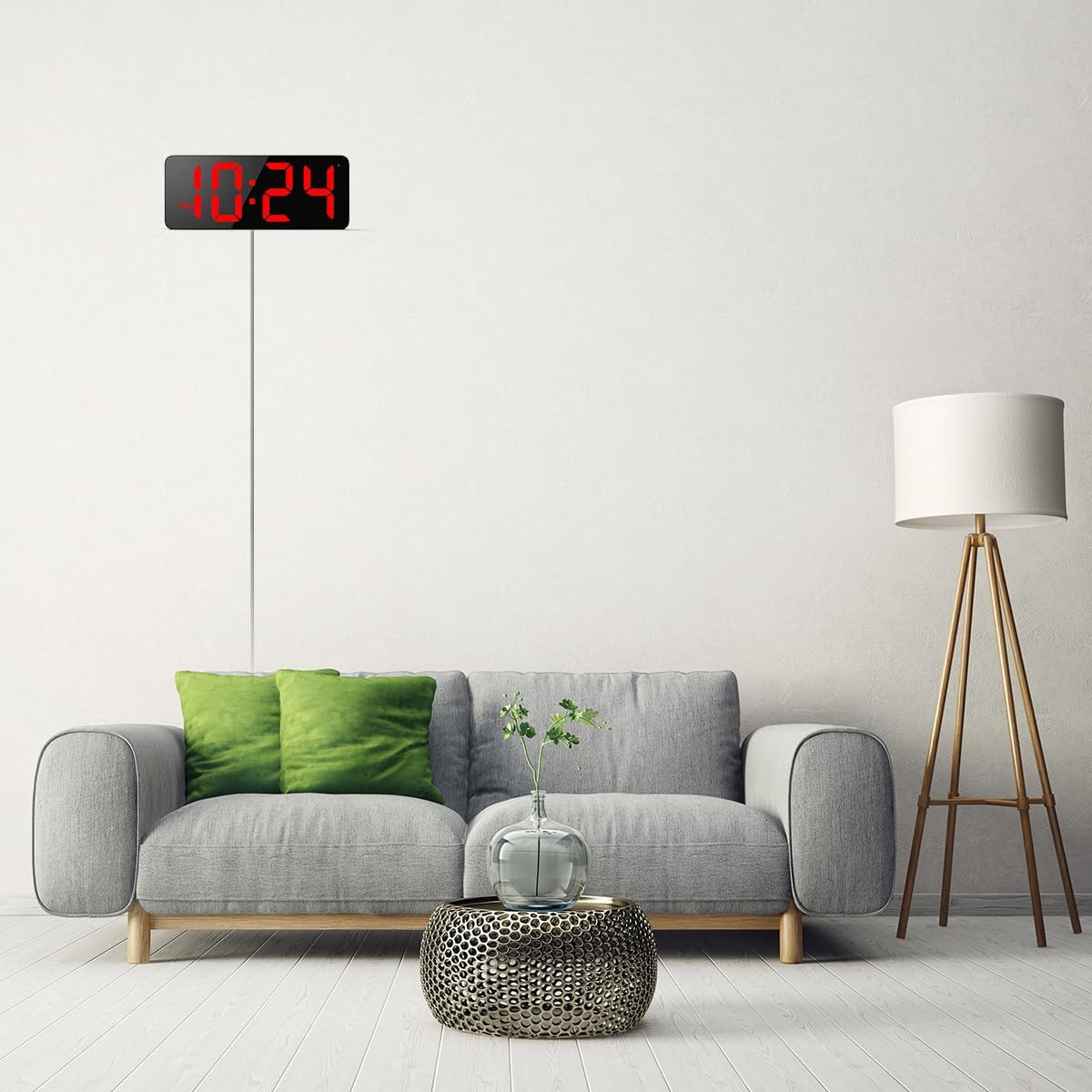 LED Digital Wall Clock with Large Display, Big Digits, Auto-Brightness, 12/24Hr