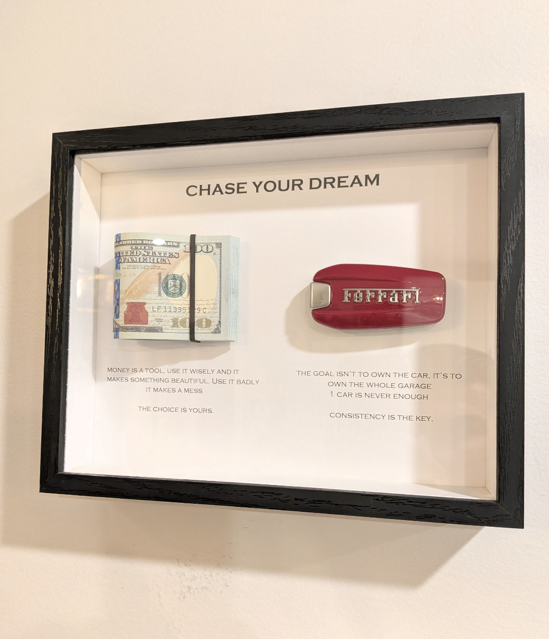 3D Cash Money / Ferrari Key Wall Art Frame 8.75&Prime; x 10.75&Prime;