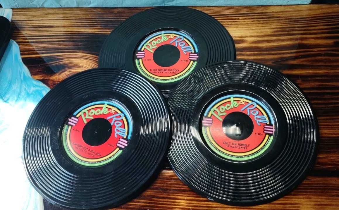 Molded Plastic Records 9&Prime; Diameter Rock & Roll Decorations Set Of 3
