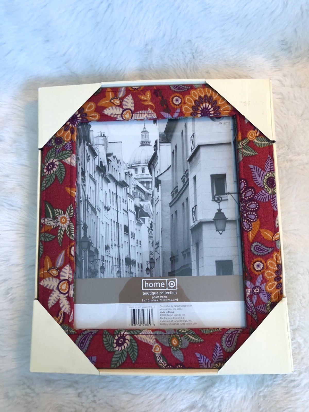 TARGET HOME 2008 Fabric Covered 8×10 Picture Frame Brick Red Floral Cottage Chic