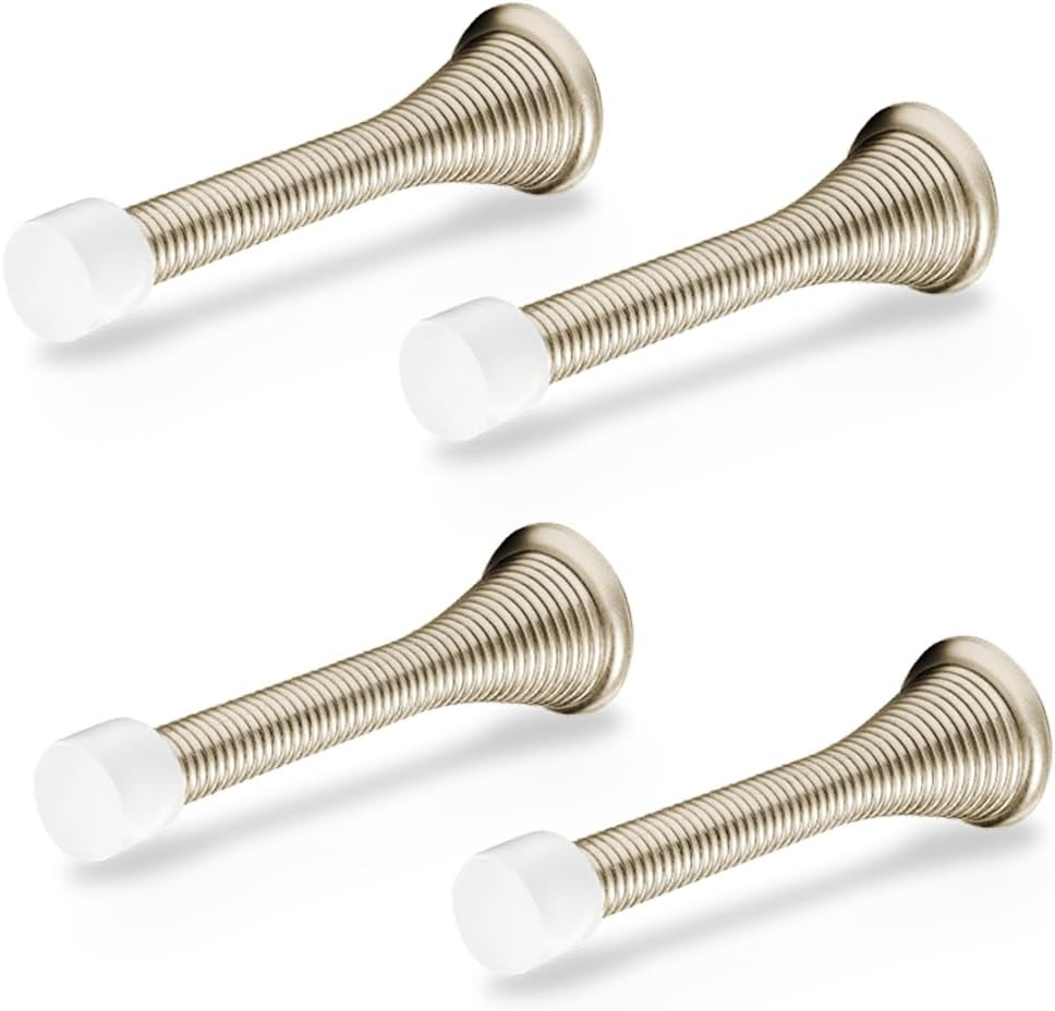 Door Stoppers for Wall – Spring Door Stopper with Rubber Tip – 3-1/4&Prime; – Pack of