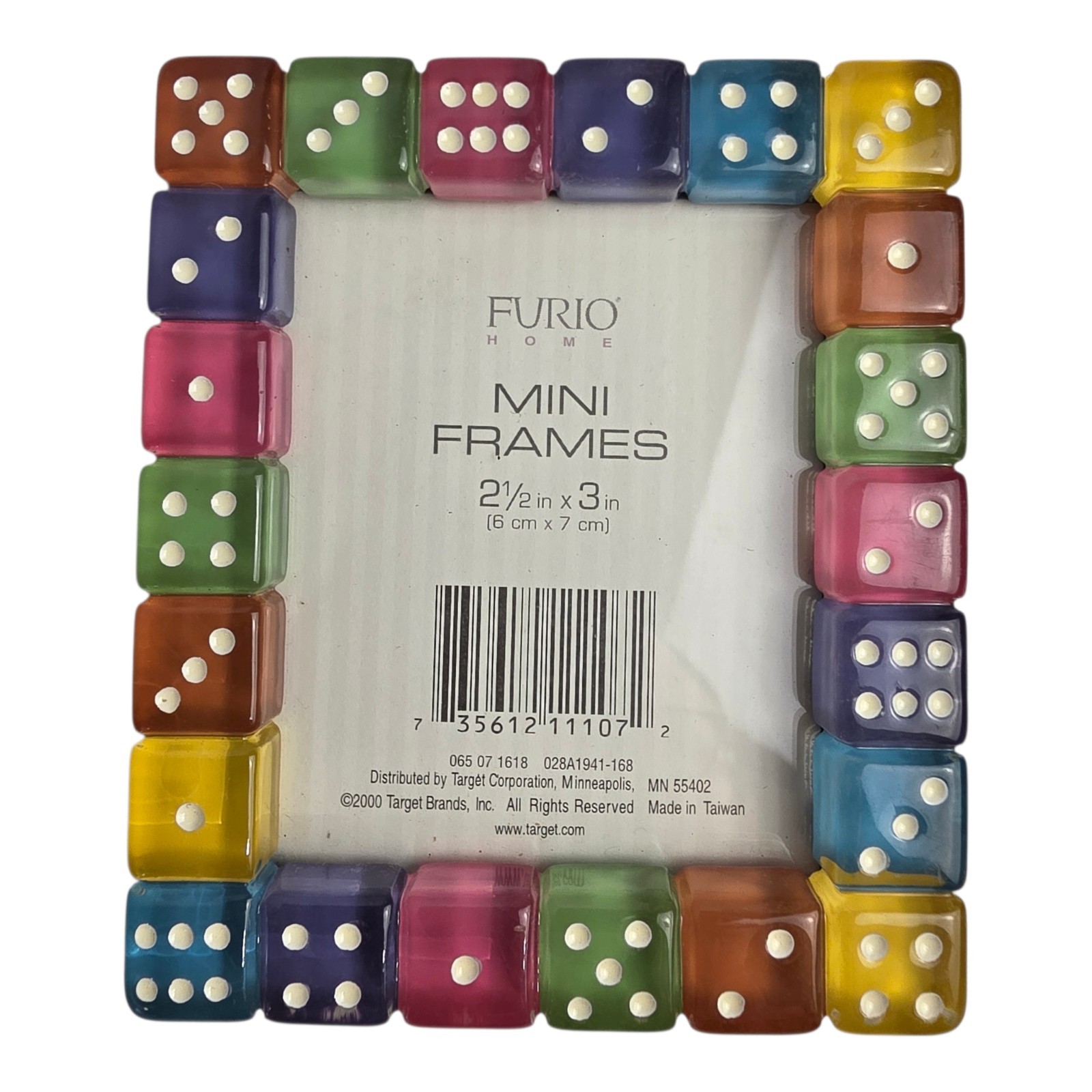 Vintage Furio Acrylic Rainbow Dice Gaming Picture Photo Card Frame 2.5 x 3” New