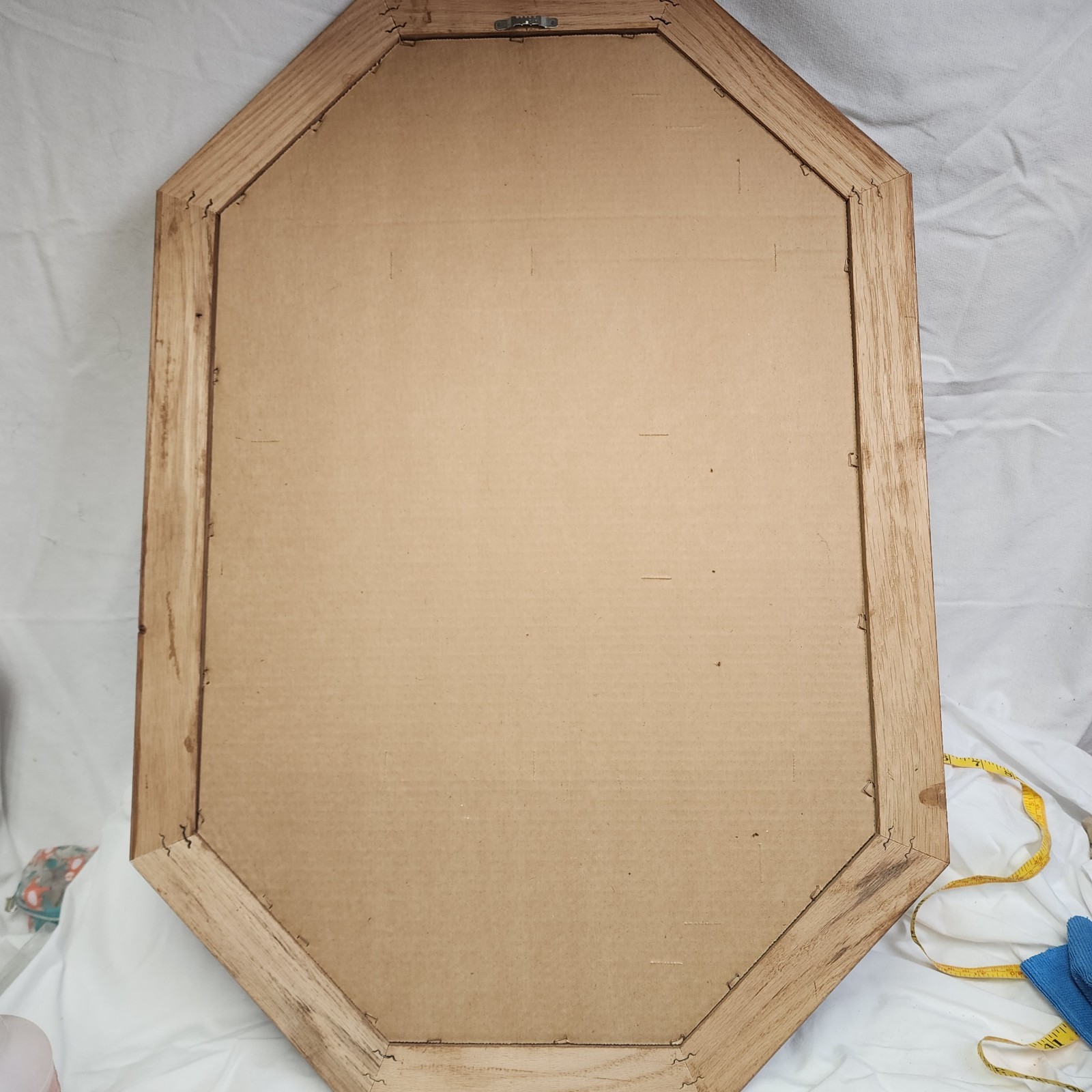 Vintage Cottagecore Floral Etched Stained Glass Mirror Octagon 1980s 90s 21&Prime;x31&Prime;