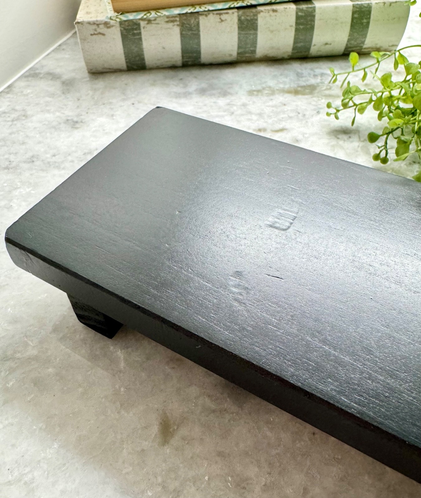 New Black Rustic Wooden Rectangular Riser Display Stand for Decor, Plants – 8.6”
