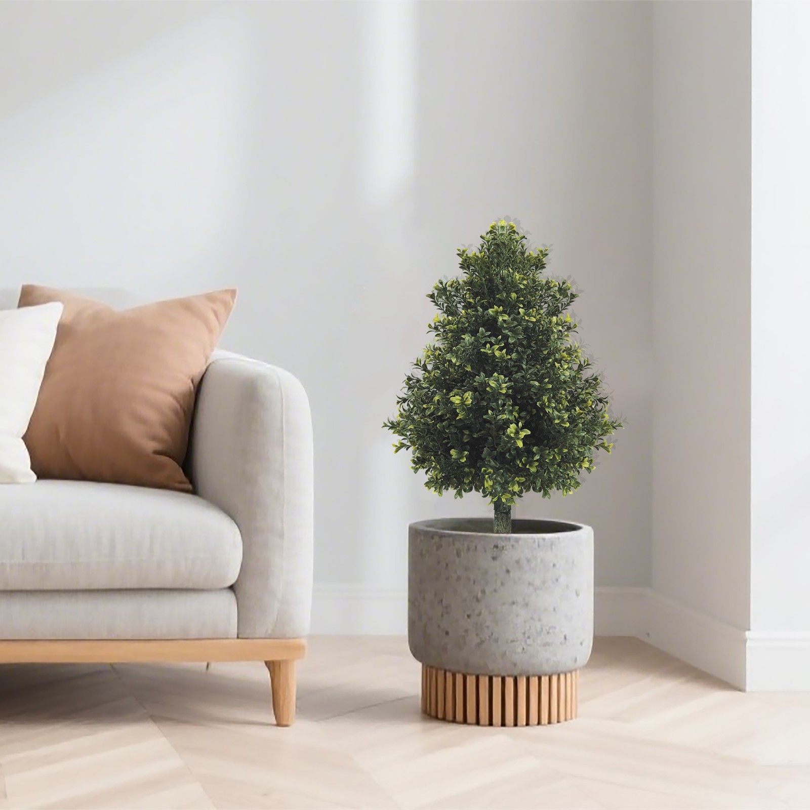 2Pack Artificial Boxwood Topiary, Outdoor Fake Evergreen Plants with GroundStake