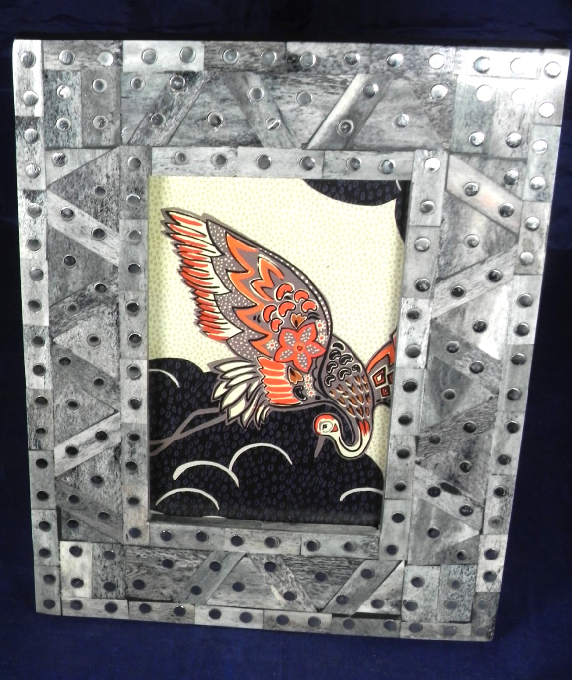 Unique Anthropologie Gray Wood & Metal Mosaic & Studs Picture Frame Fits 4 X 6