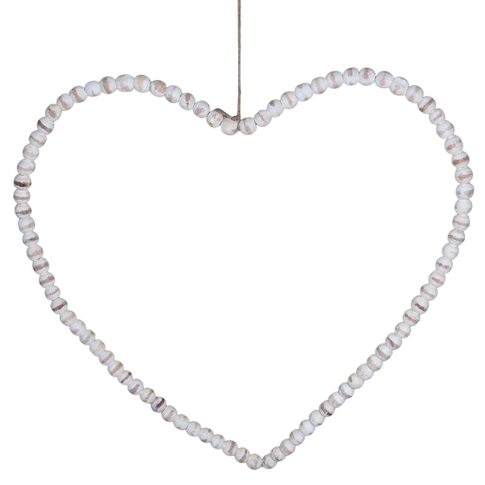 Beaded Natural/White Washed NWT wood bead Wall Heart Decoration Large white tan