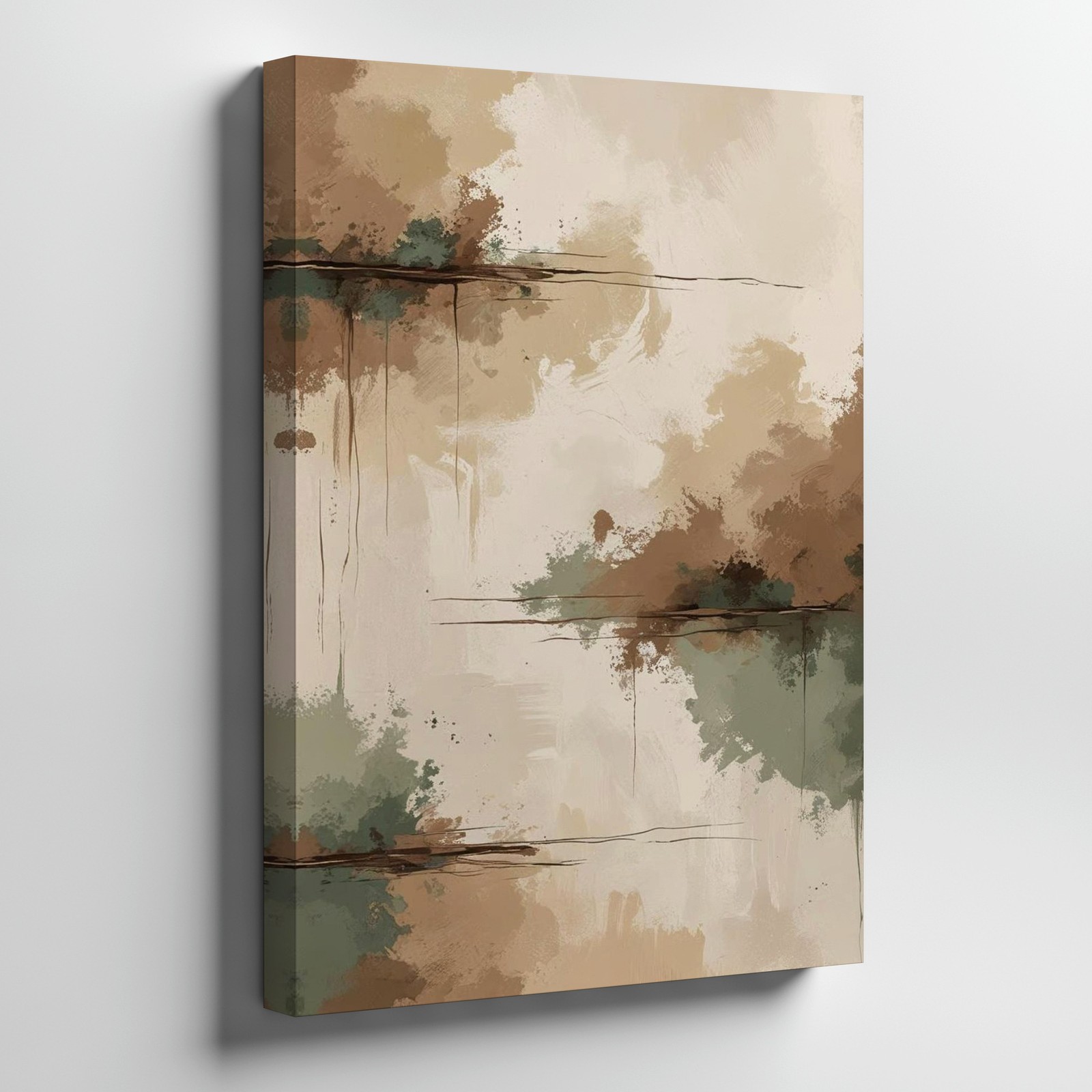 Abstract Canvas Wall Art Neutral Tones Green Brown Beige Modern Minimalist Home