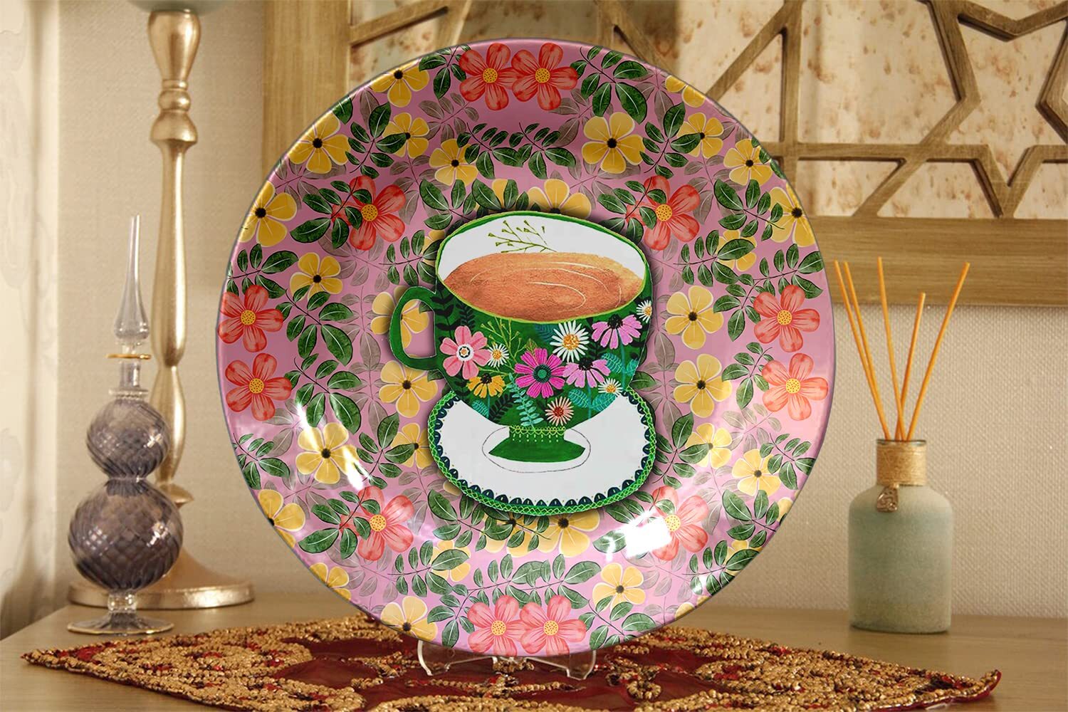 Ceramic Decorative Wall Art Plate Table Top Plate with Stand Hotel Cafe Decor