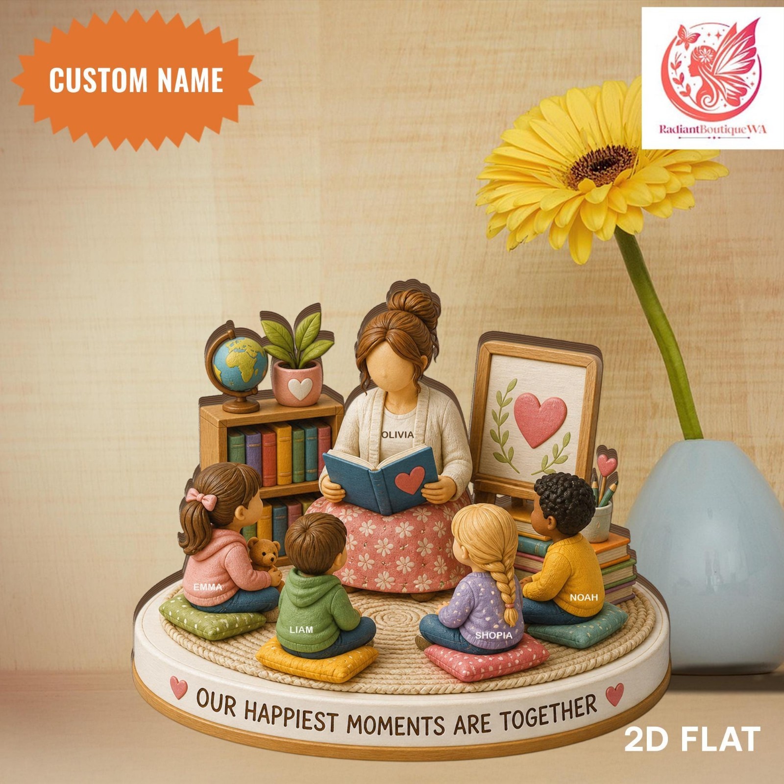 Custom Name Teacher and Students Wooden Decoration, Preschool Teacher Keepsake