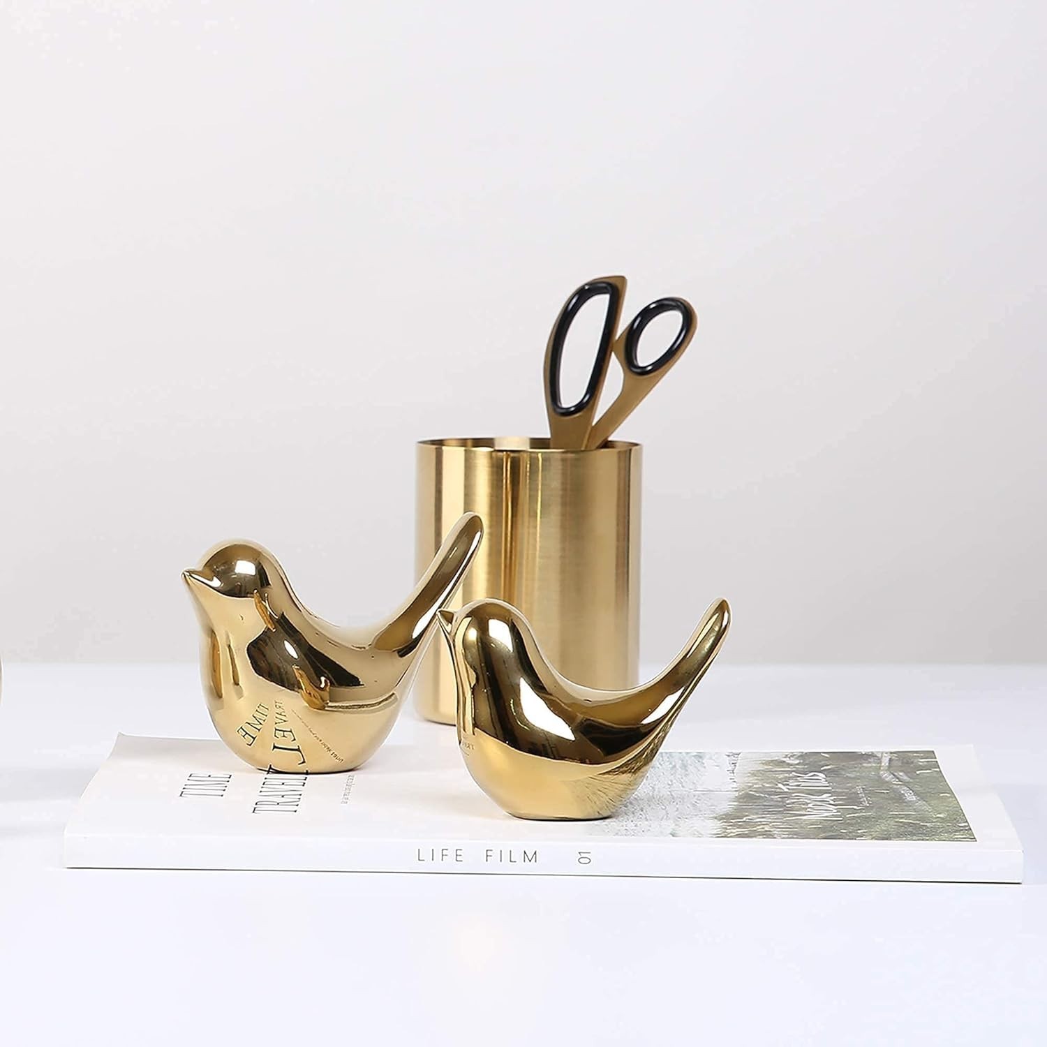 Ceramic Gold Bird Statues Set Home Decor Modern Figurines for Living Room