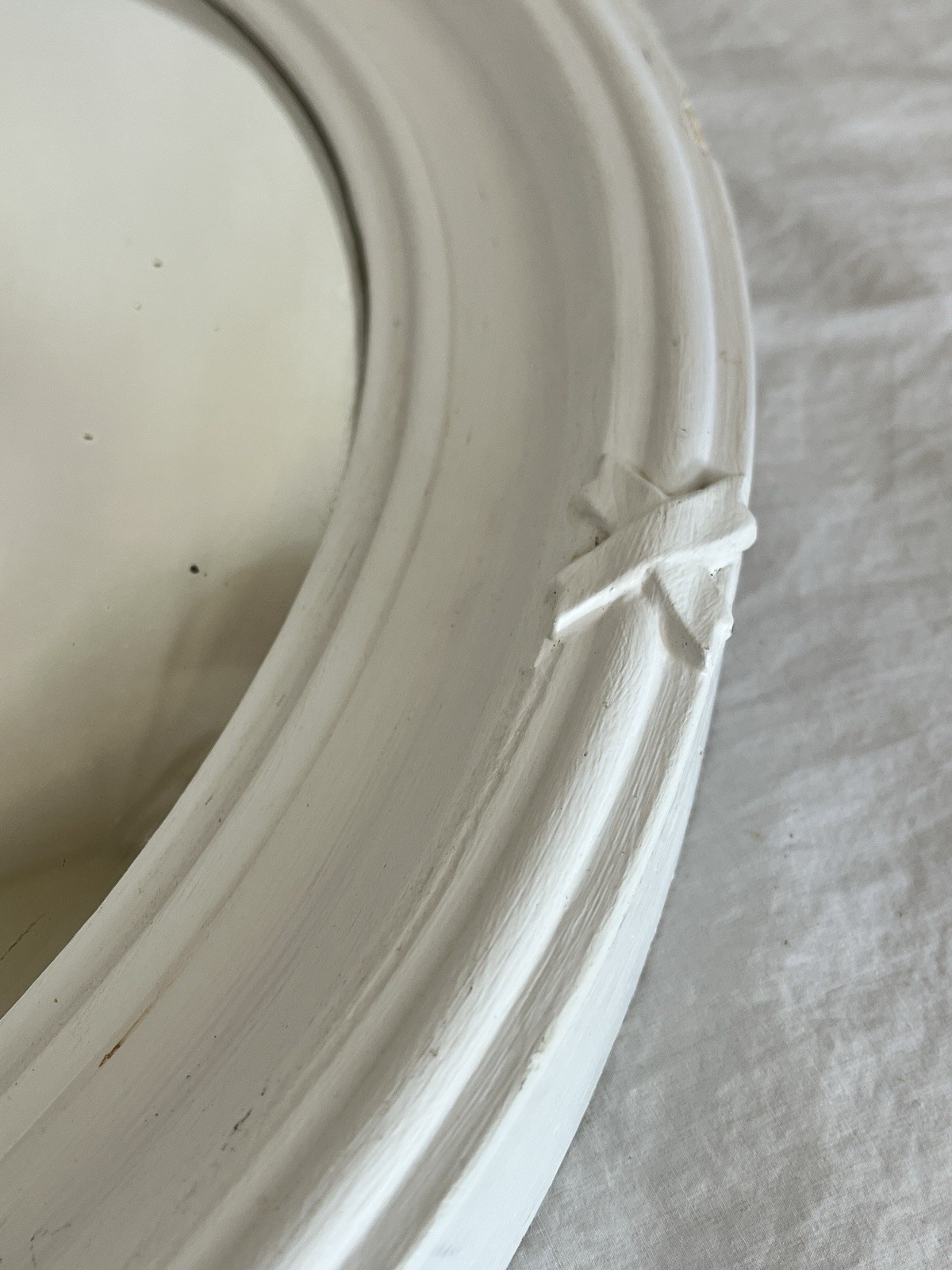 Vintage Round Wood Convex Mirror Painted White with X Accent Farmhouse Country