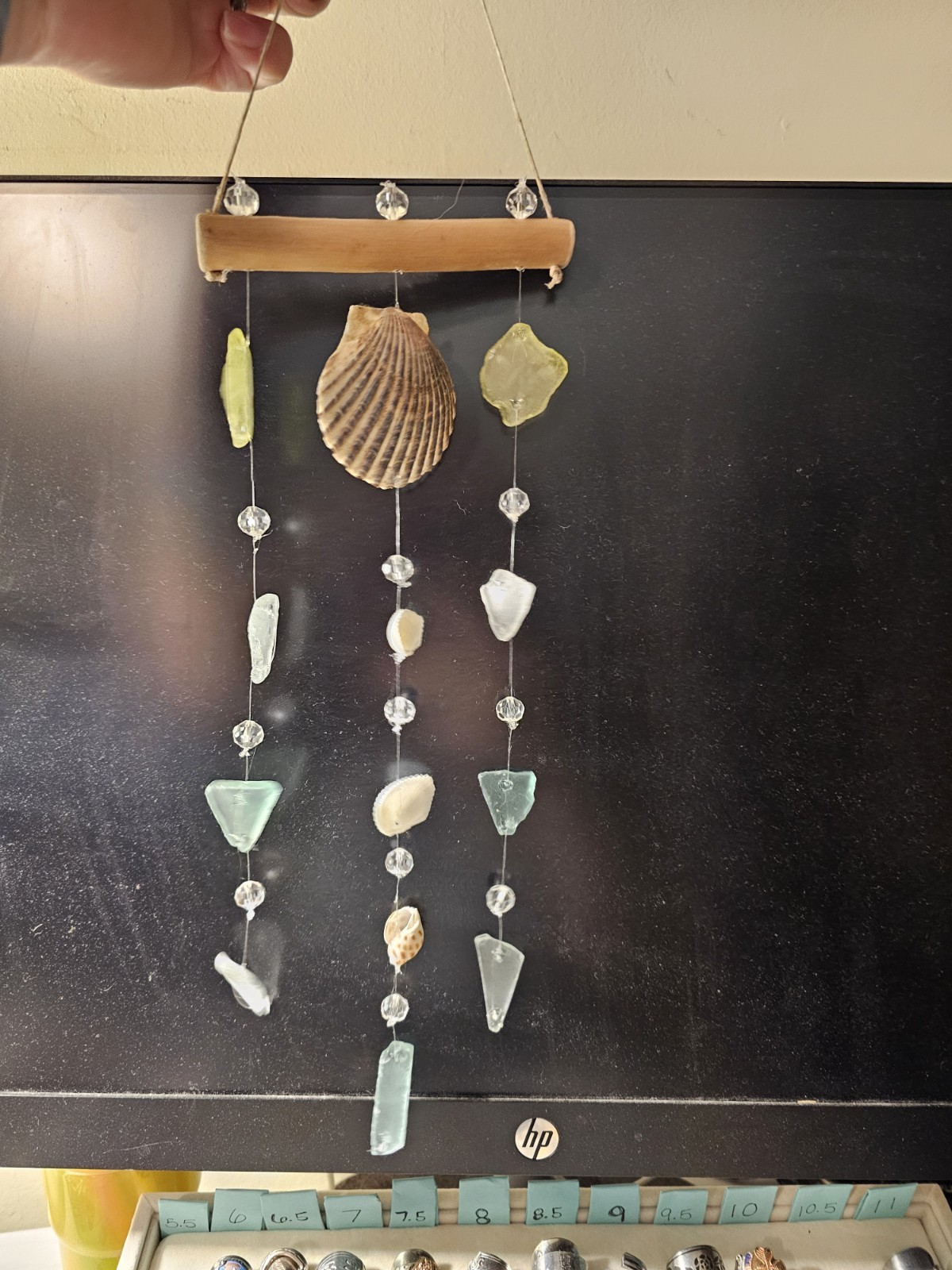 Beach Hanging Mobile Suncatcher Multicolor Sea Glass Shells Wood for Porch
