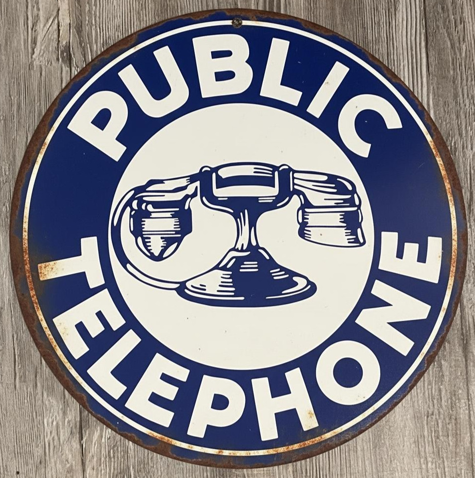 Public Telephone 8&Prime; Diameter Vintage Novelty Metal Sign Made In USA New!