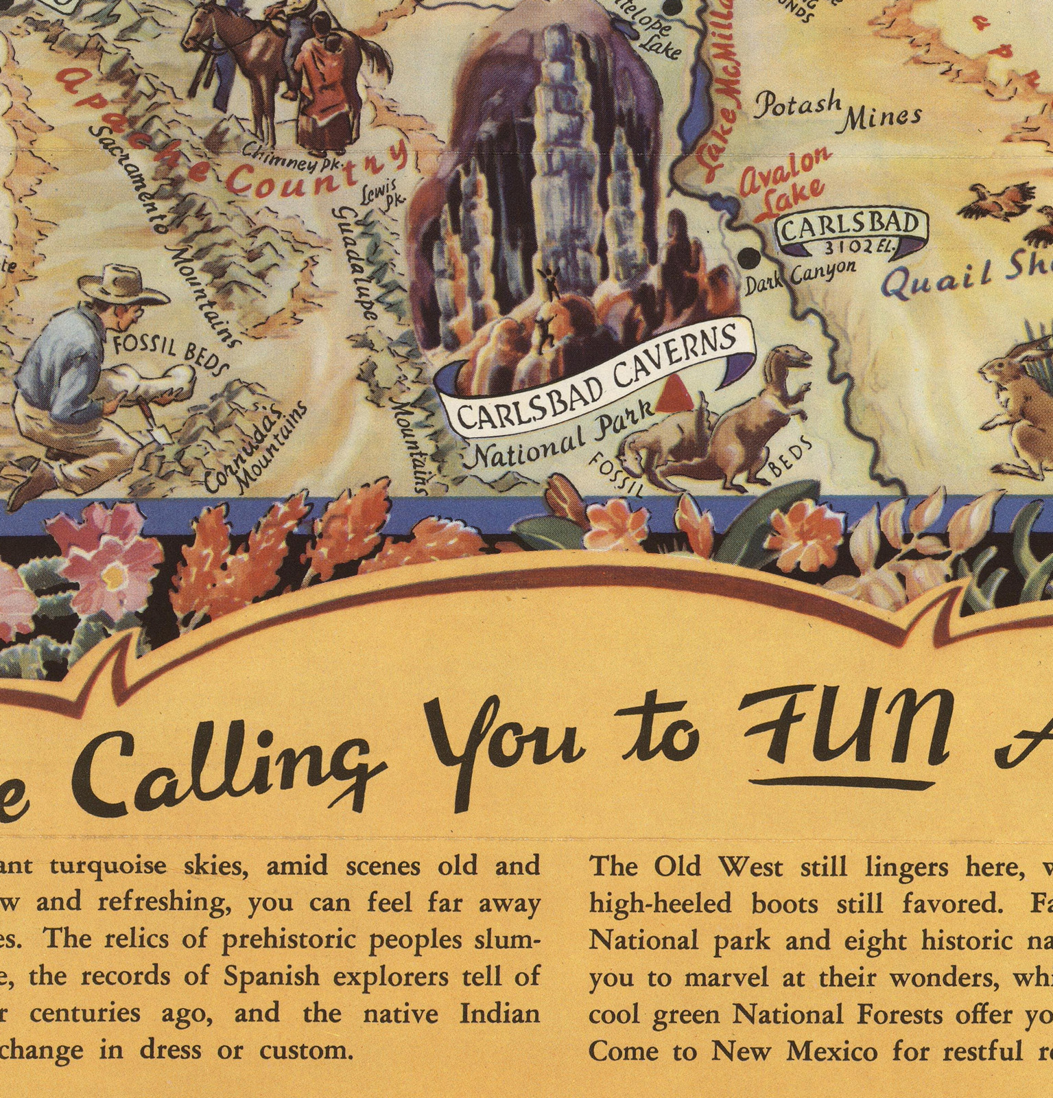 Pictorial Map Historical Trails Through New Mexico Wall Art Poster Print Decor