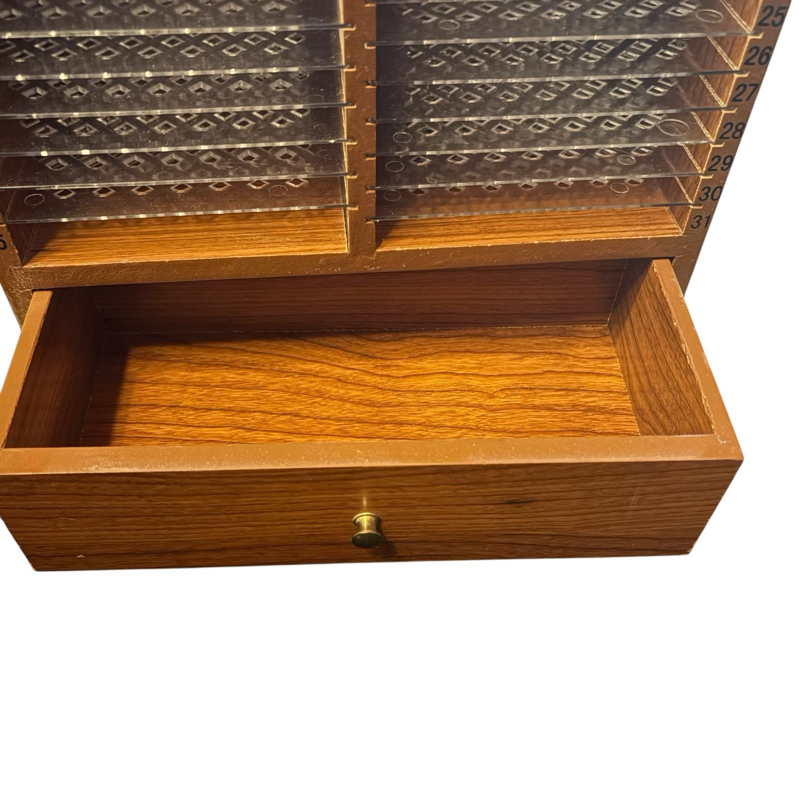 Wood Organizer 31 Numbered Shelves Drawer VTG Wall Hanging Mail Letter Holder