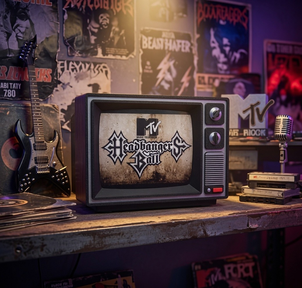 Headbangers Ball MTV Logo Display Stand Desk Art 80s 90s Heavy Metal
