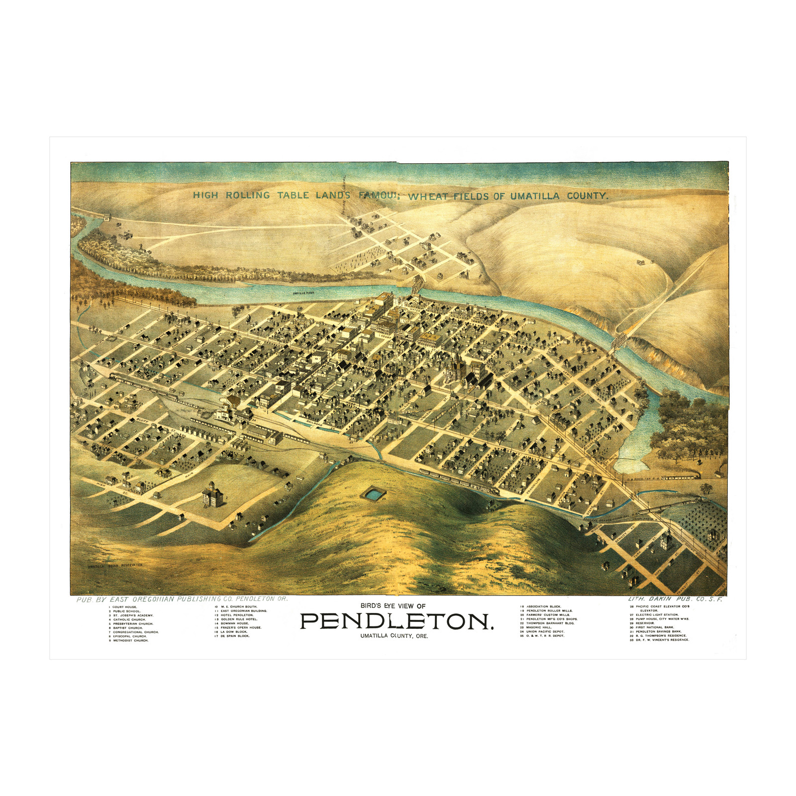 Old Map of Pendleton, OR 1890 – Vintage Pendleton Oregon Art