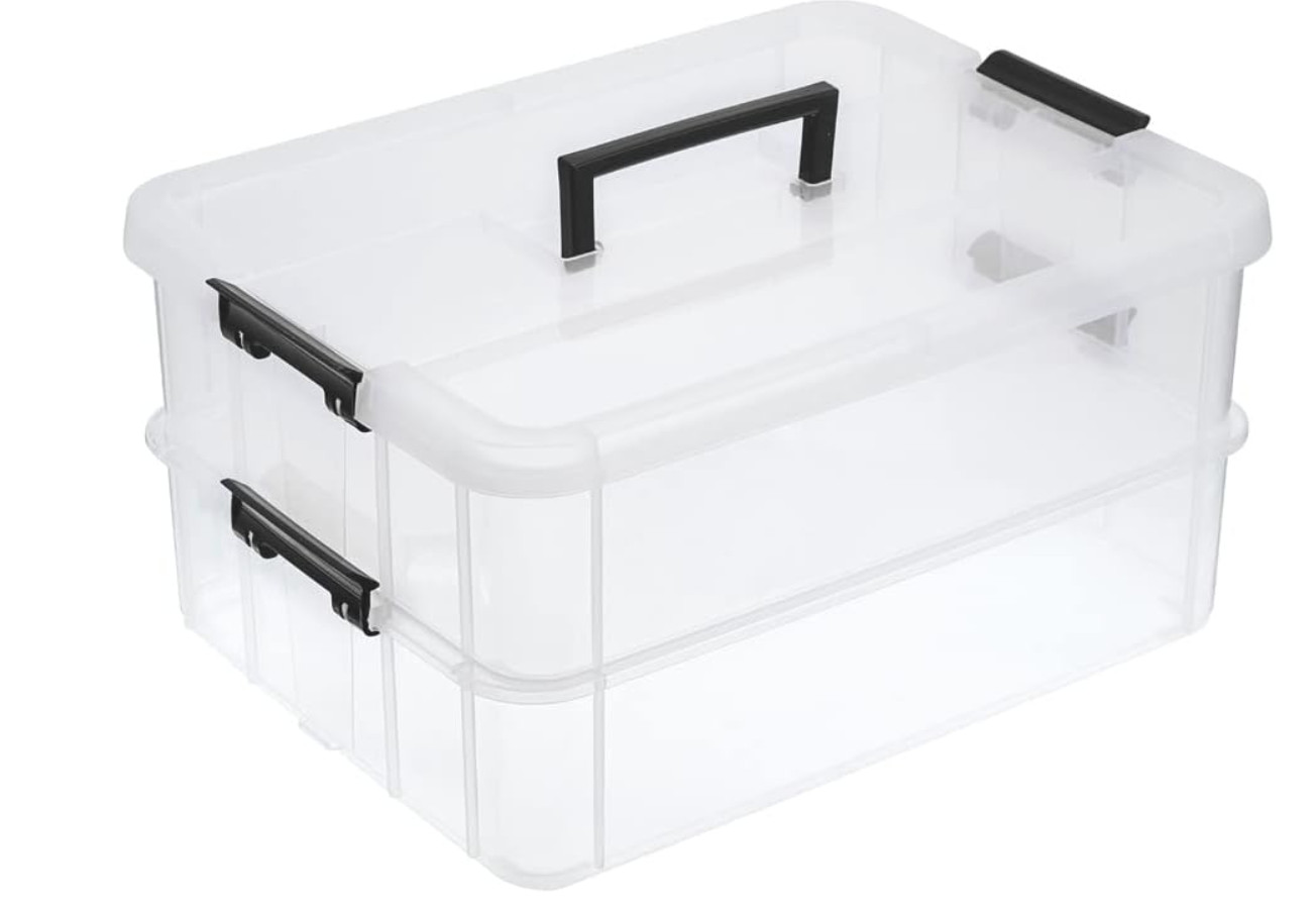 BTSKY 2 Layer Stack & Carry Box, Plastic Multipurpose Portable Storage NEW