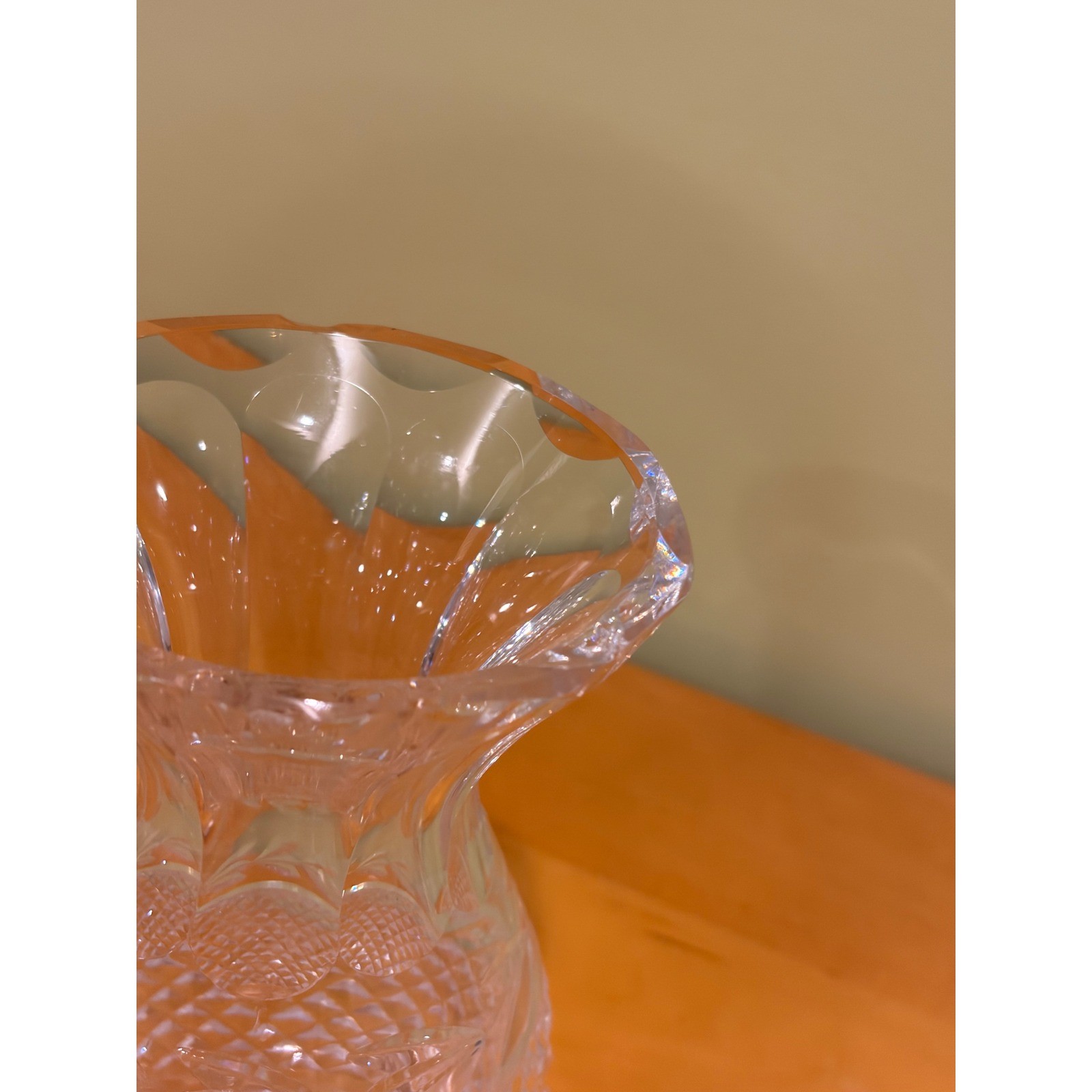 Vintage Clear Cut Lead Crystal Pineapple Vase Flared Rim 7.5 Inch small chip**