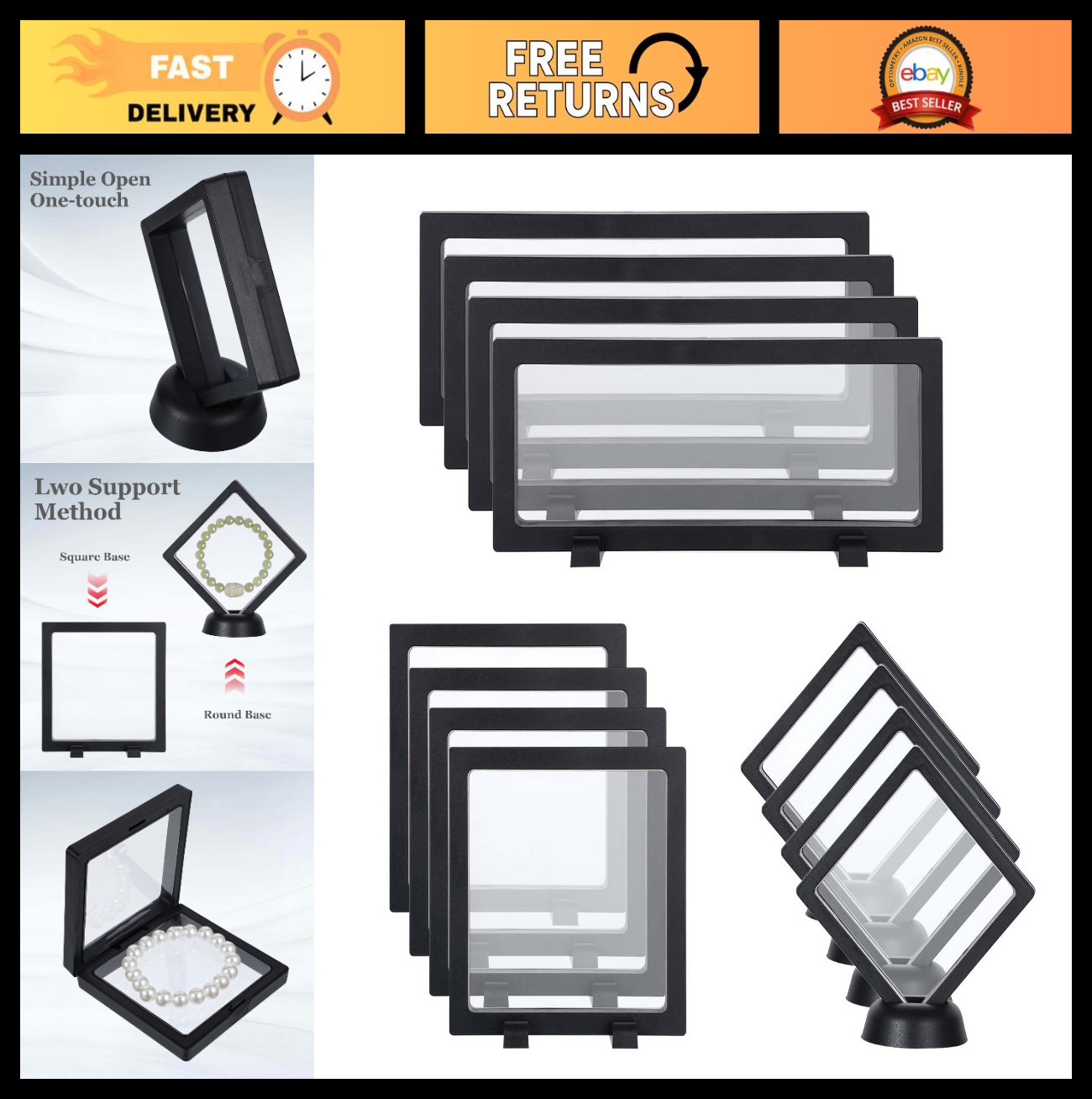 12 Pcs 3D Floating Frame Display Case for Coins, Medals, Stamps – Transparent Ho