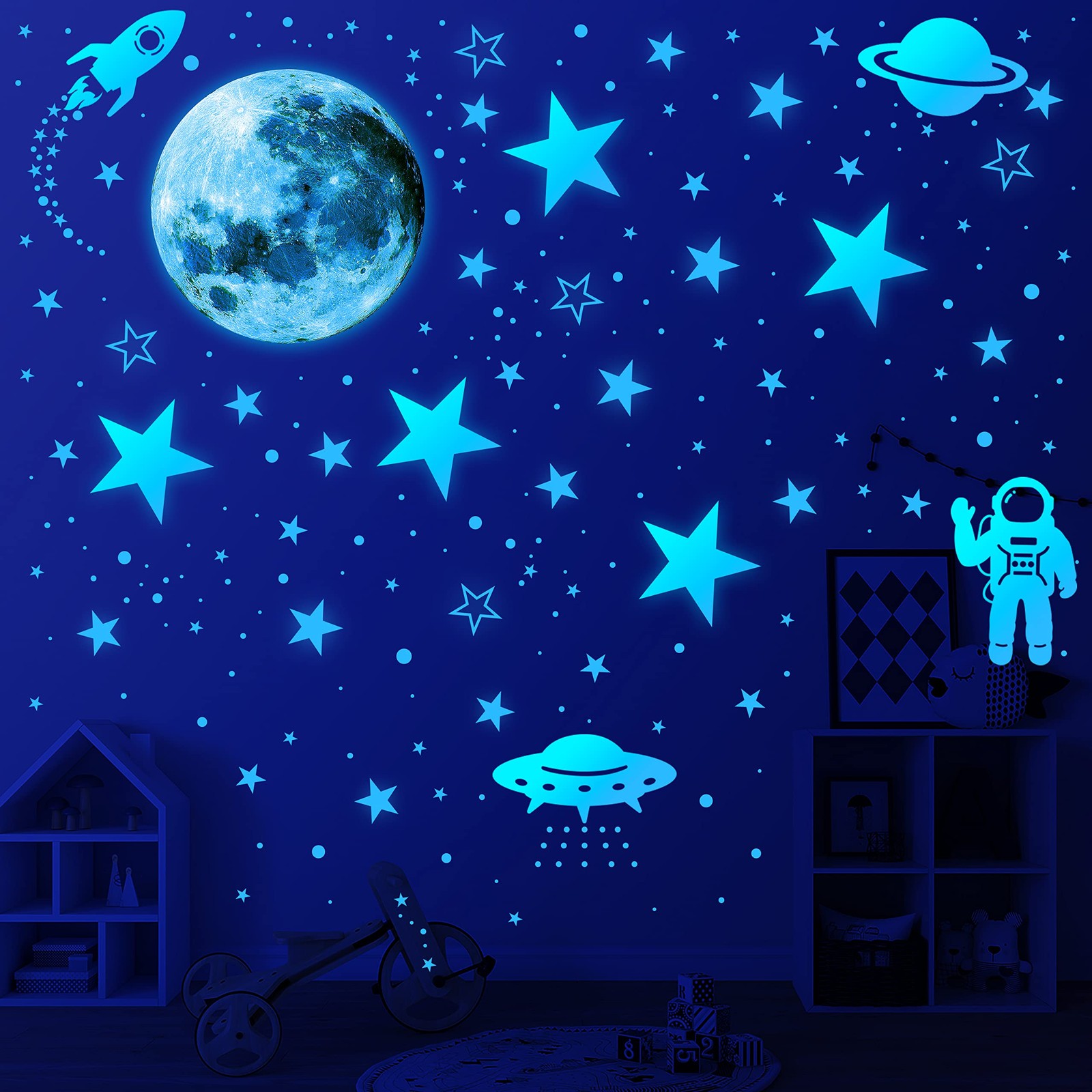 1078 PCS Glow in The Dark Stars For Ceiling Solar System Galaxy Nursery Wall …