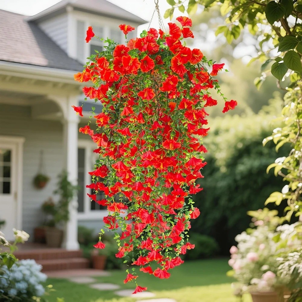 1/2Pcs Artificial Hanging Flowers UV Resistant Faux Plant for Outdoor Decor