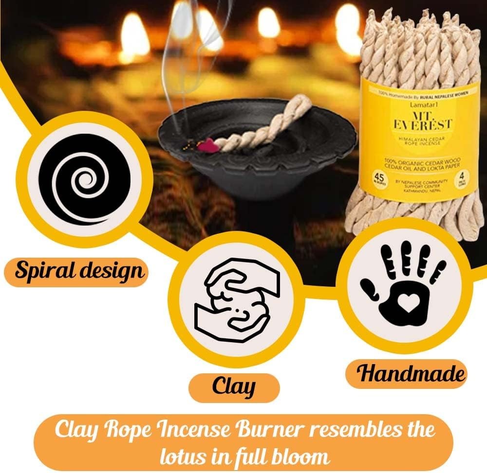 Rope Incense Burner with Himalayan Cedar Rope Incense 45 Pcs – 4 inch Long Each
