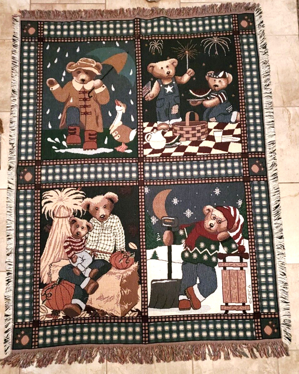 CPCA, Teddy Bear, Four Seasons, Woven Tapestry Throw / Blanket