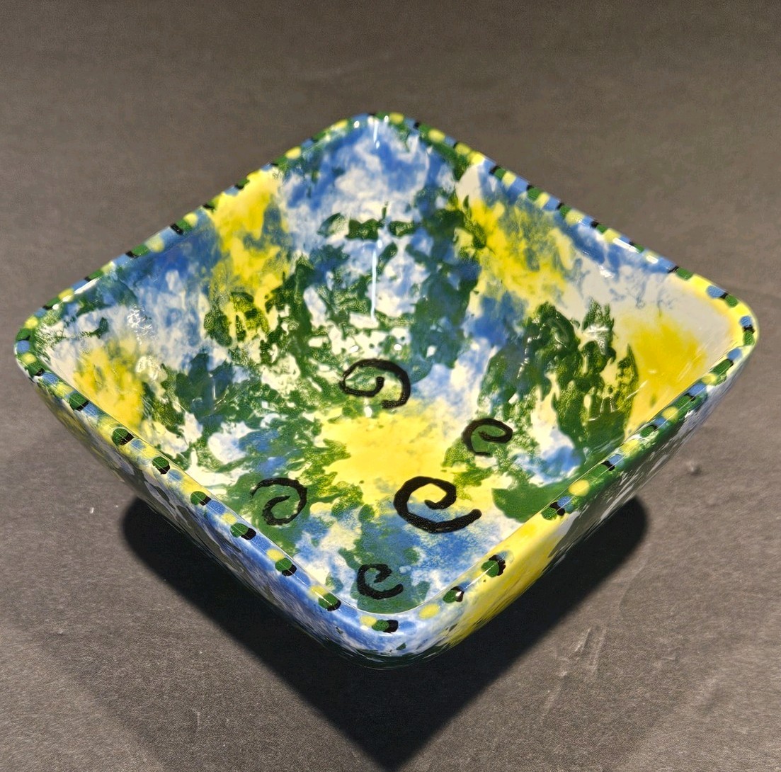 Square Ceramic Spongeware Bowl, 5&Prime;x5&Prime;