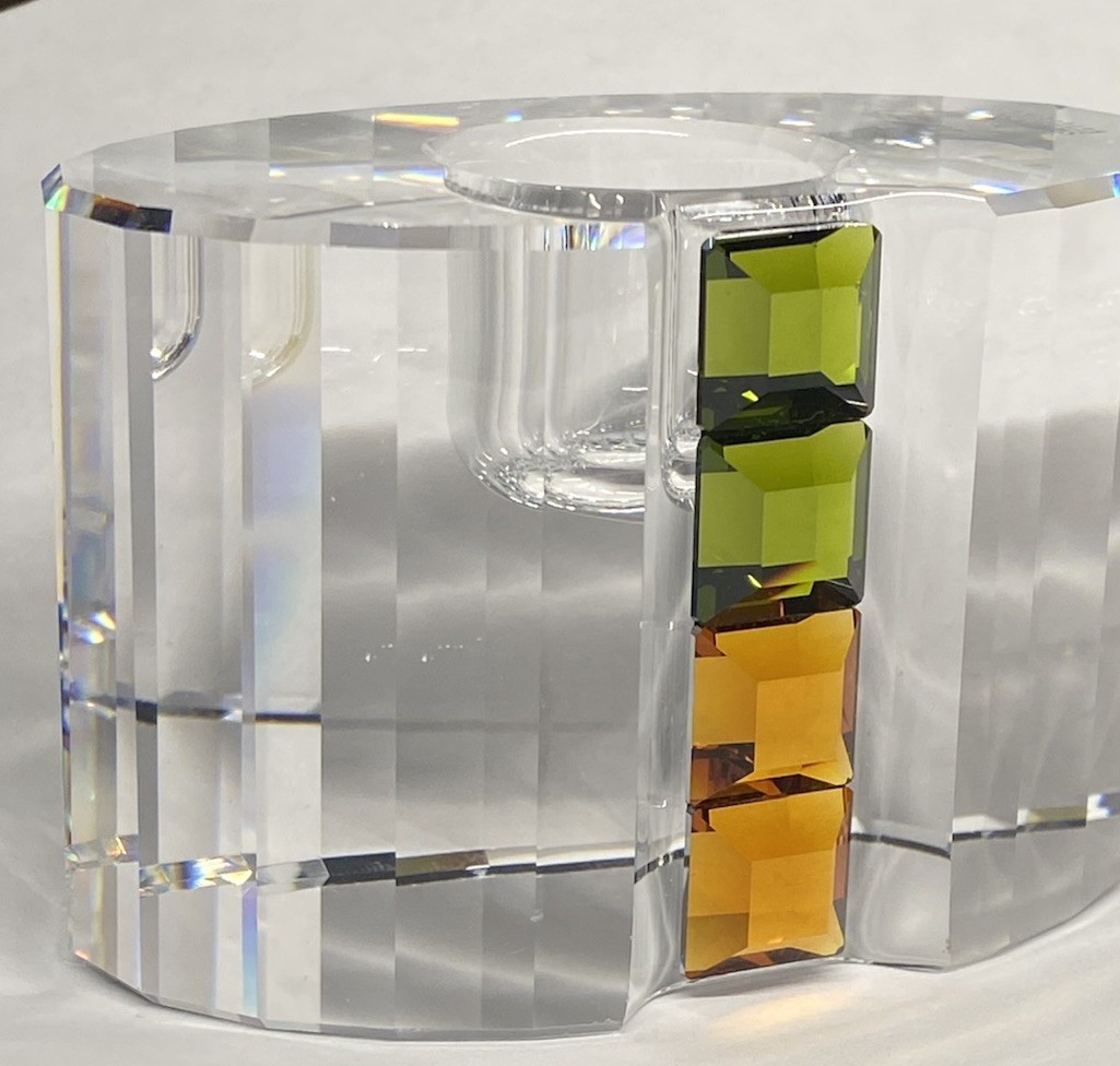 Signed Swarovski Crystal Candle Holder 01605 Green & Amber Accent Retired Votive